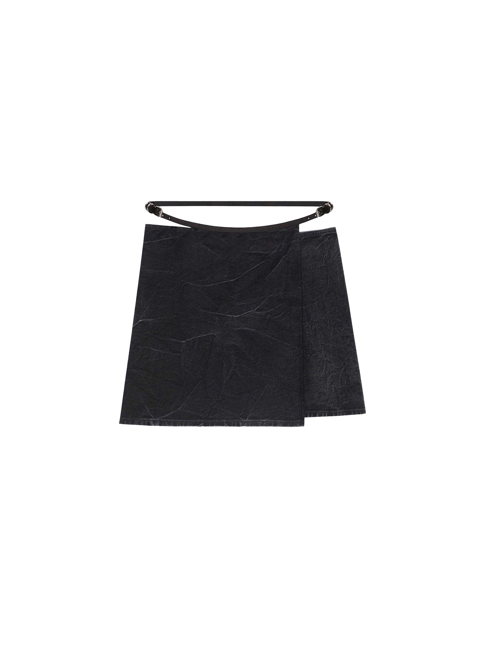 Mini-jupe portefeuille Voyou en denim - Black
