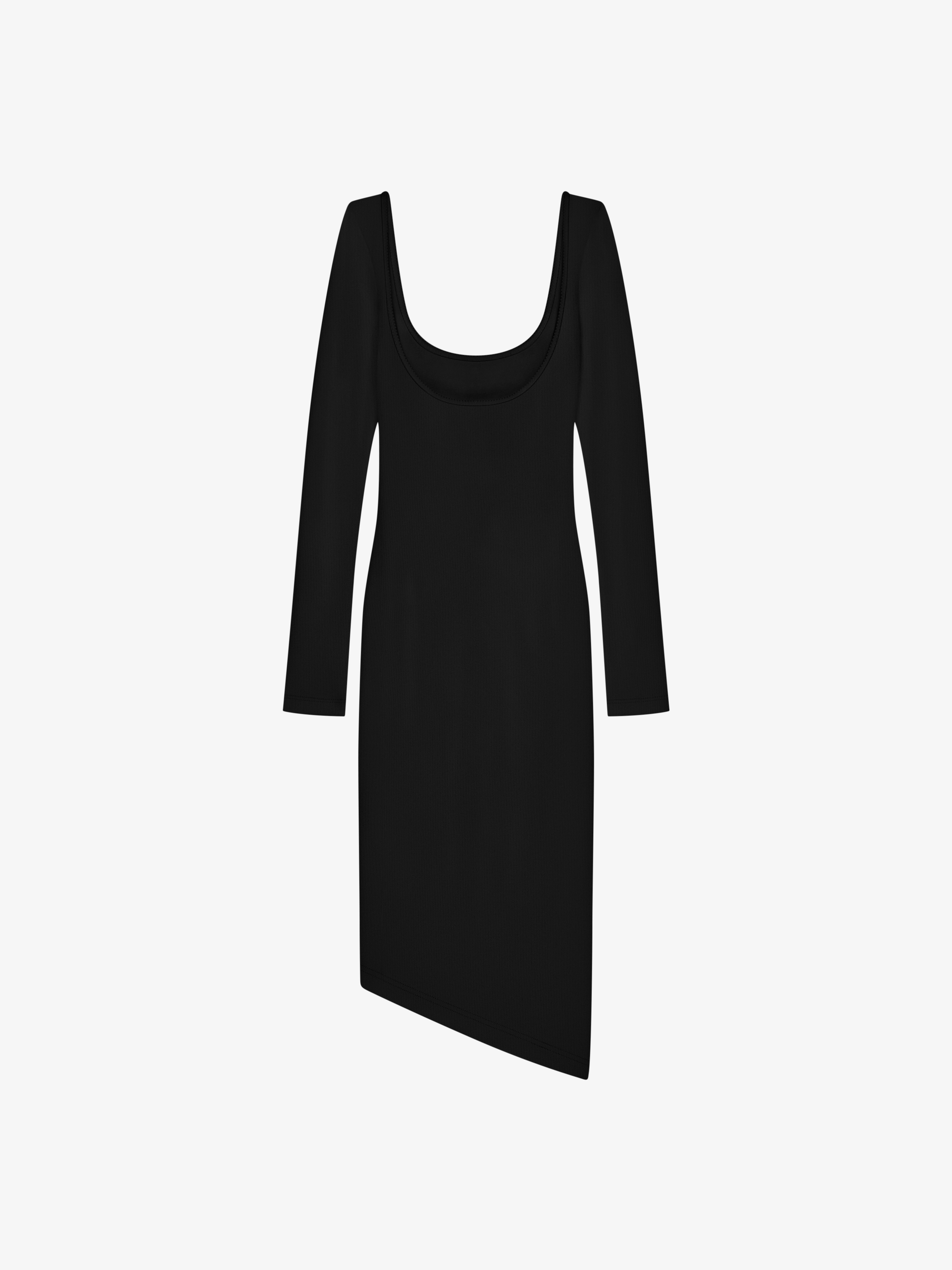 DEEP NECK RIB LONG SLEEVE DRESS
