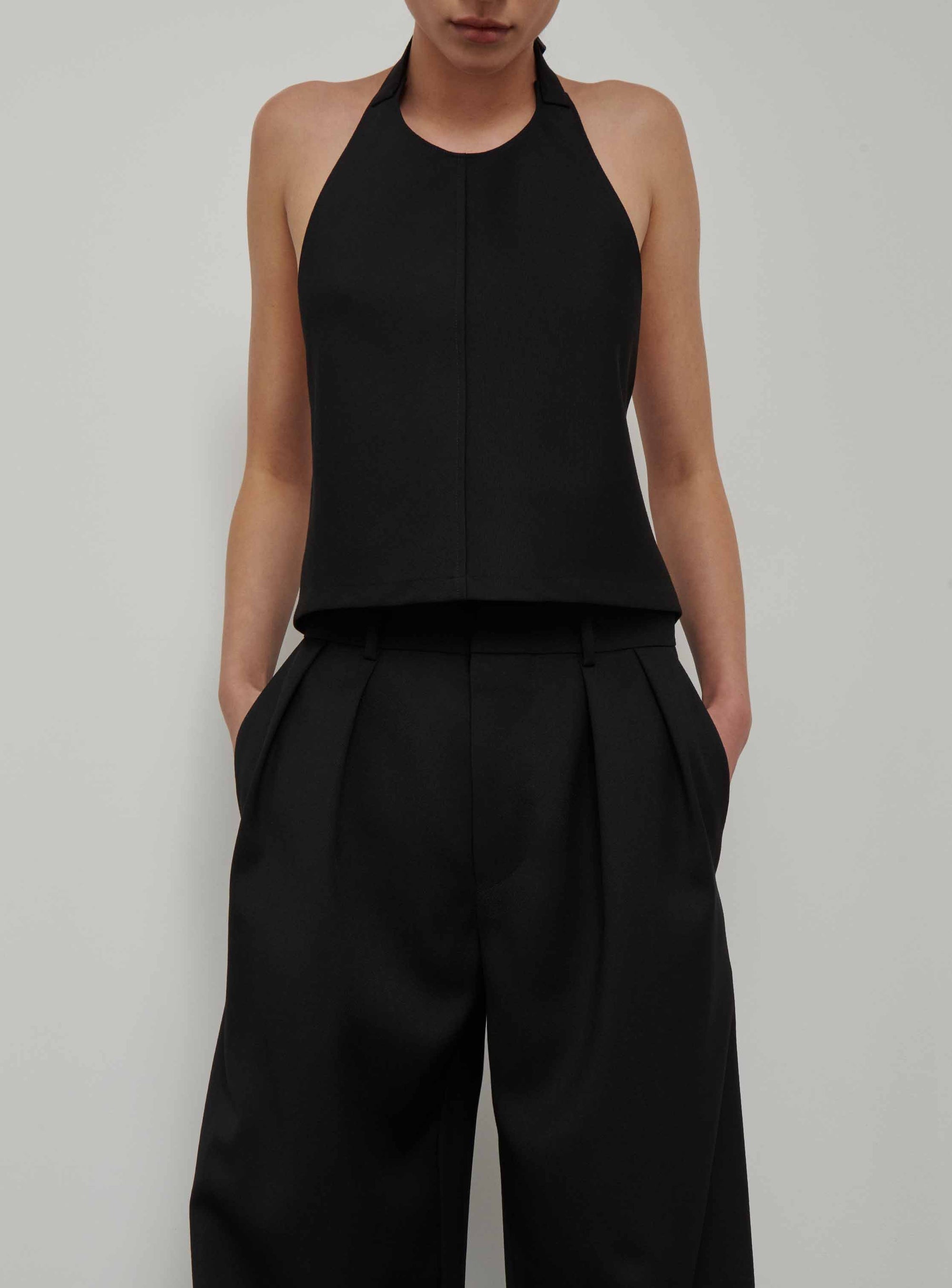 Pantalon taille basse en laine - Black
