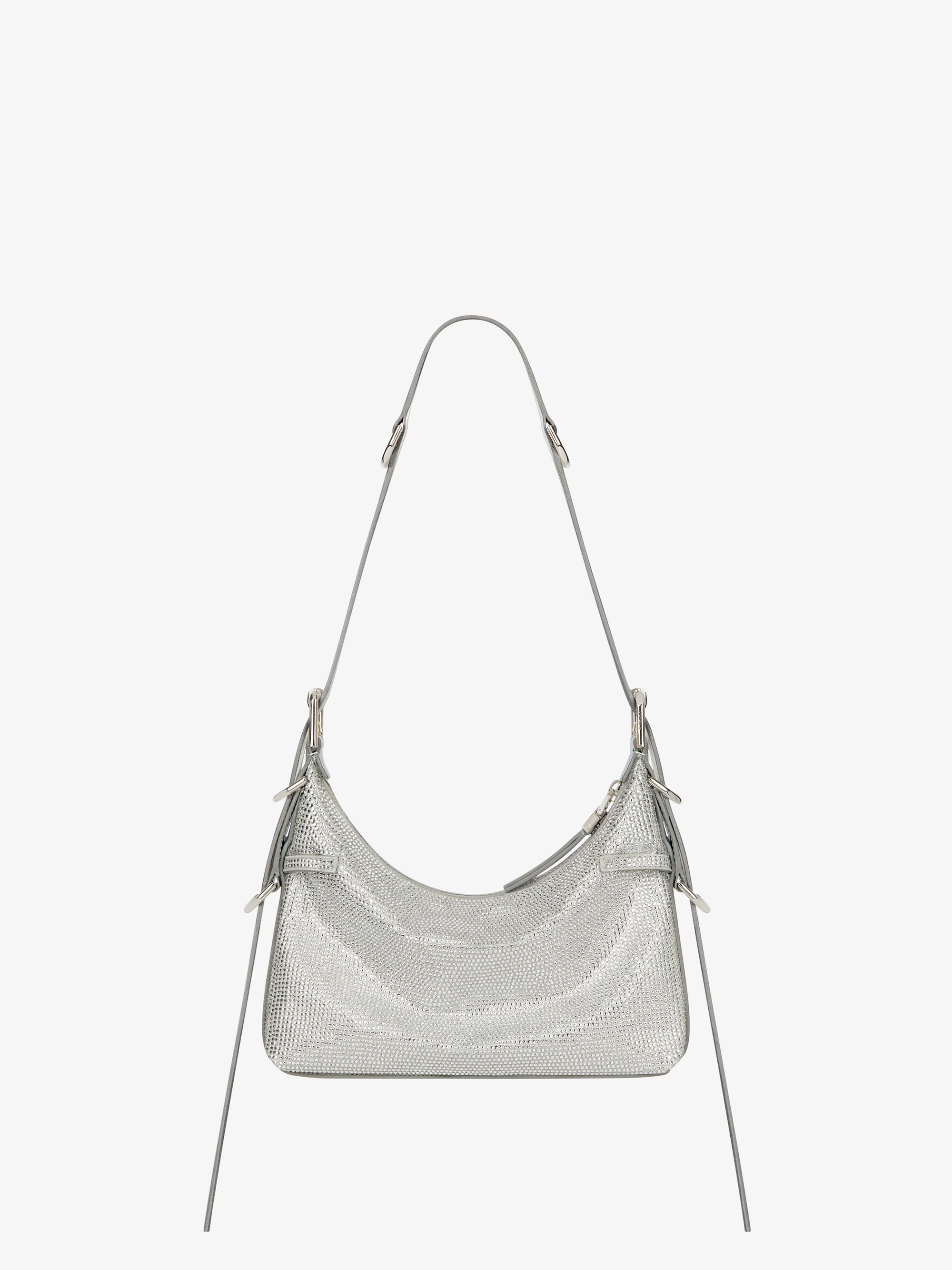 Voyou mini satin bag with rhinestones and leather - Silvery Grey