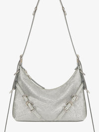 Voyou mini satin bag with rhinestones and leather - Silvery Grey