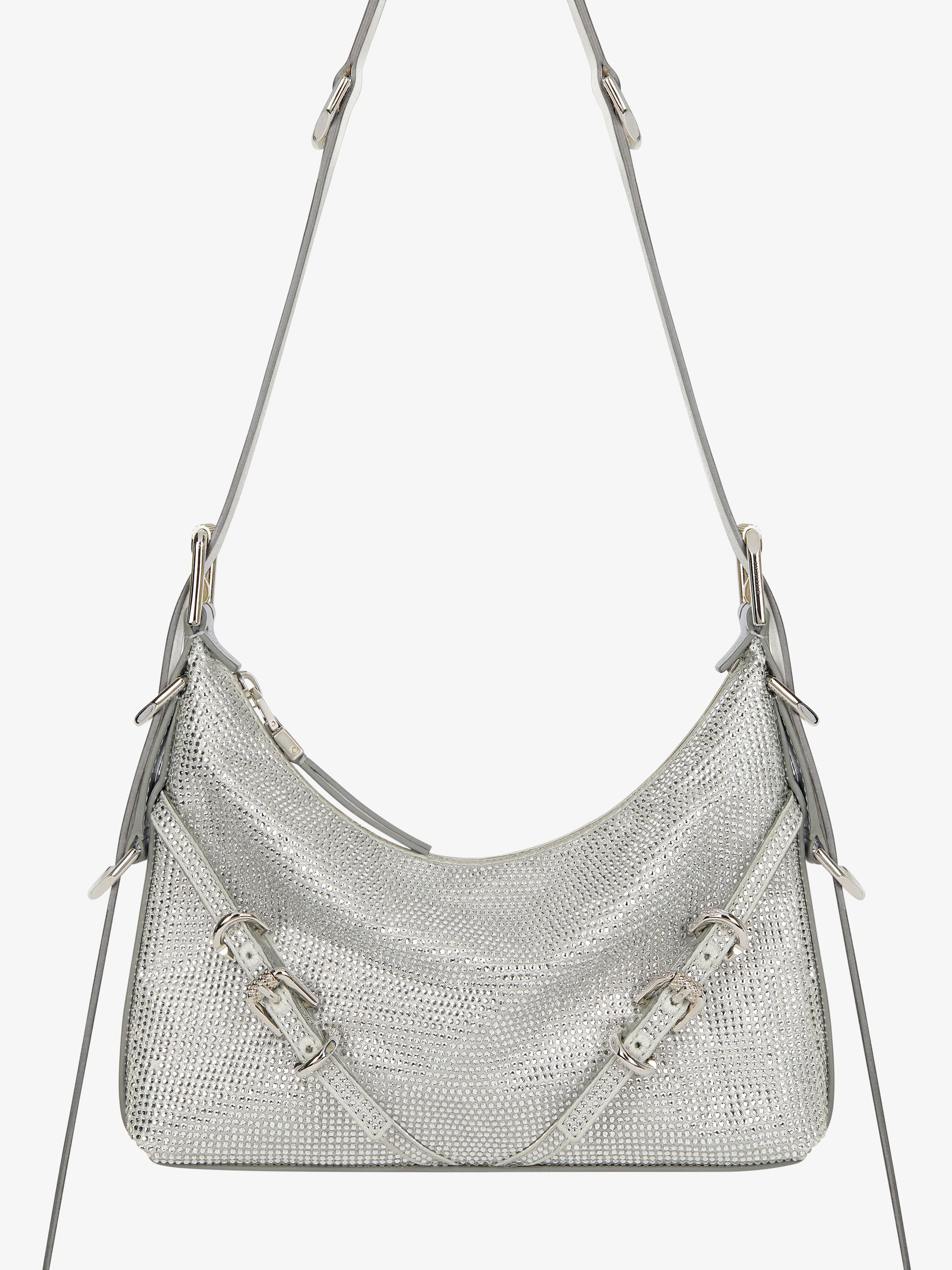 Voyou mini satin bag with rhinestones and leather - Silvery Grey