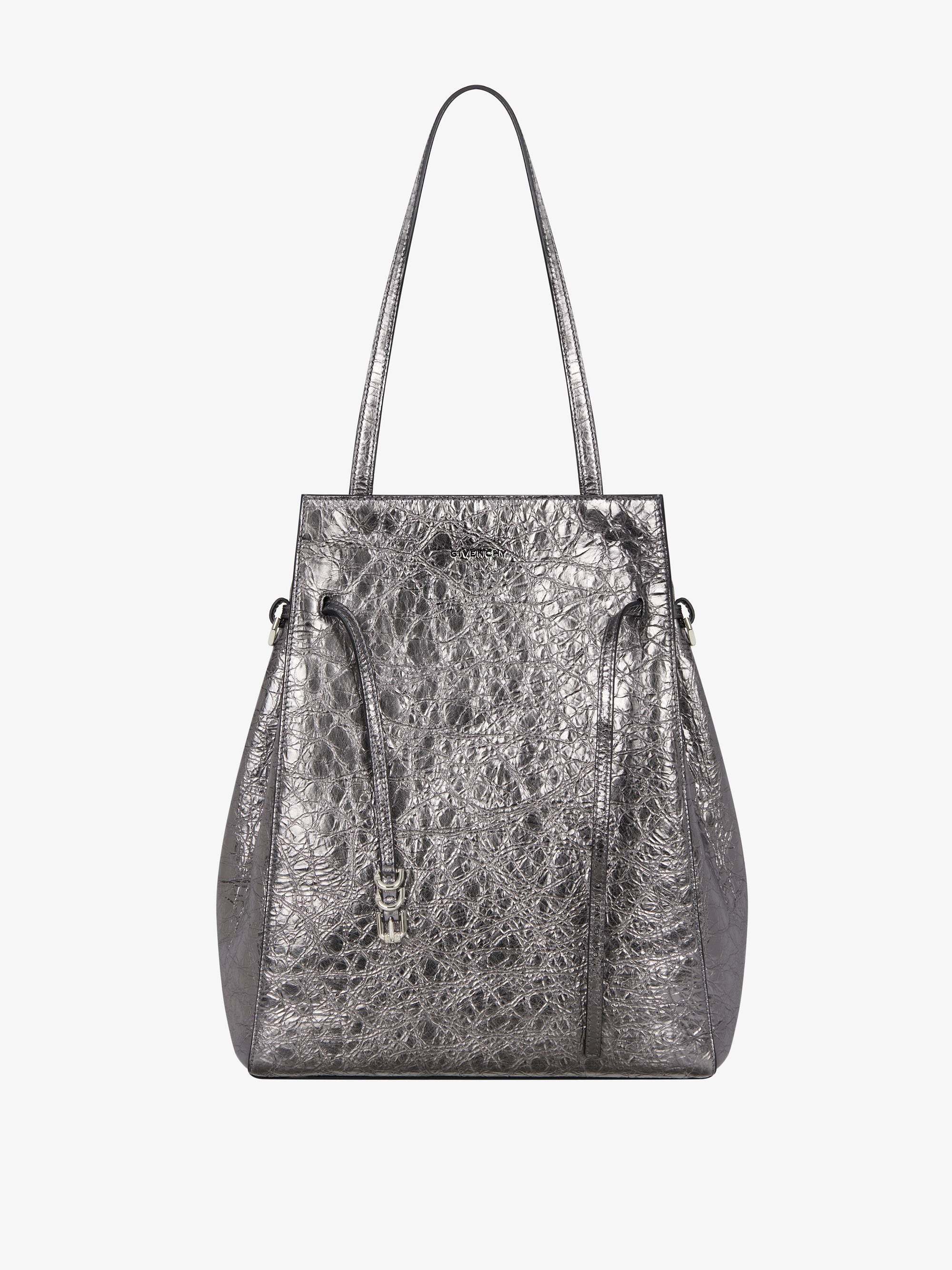 Cabas Voyou moyen en cuir laminé - Gris Argente