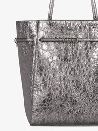 Cabas Voyou moyen en cuir laminé - Gris Argente
