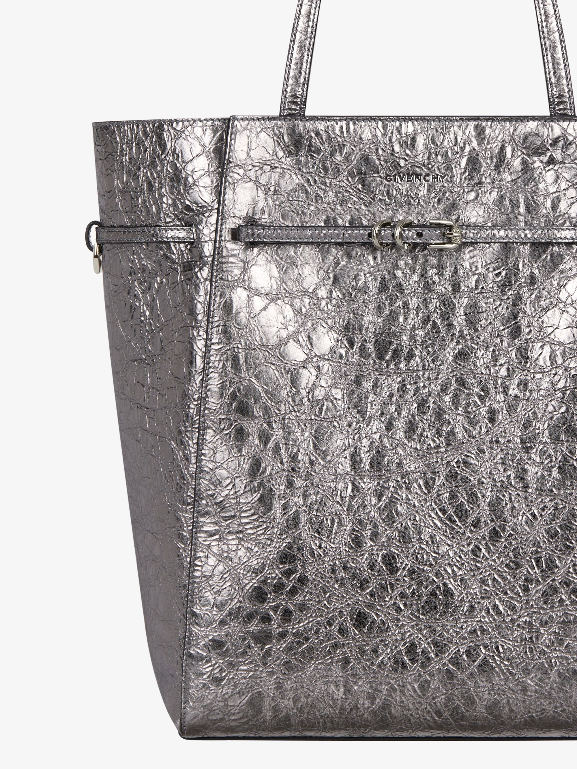 Cabas Voyou moyen en cuir laminé - Gris Argente