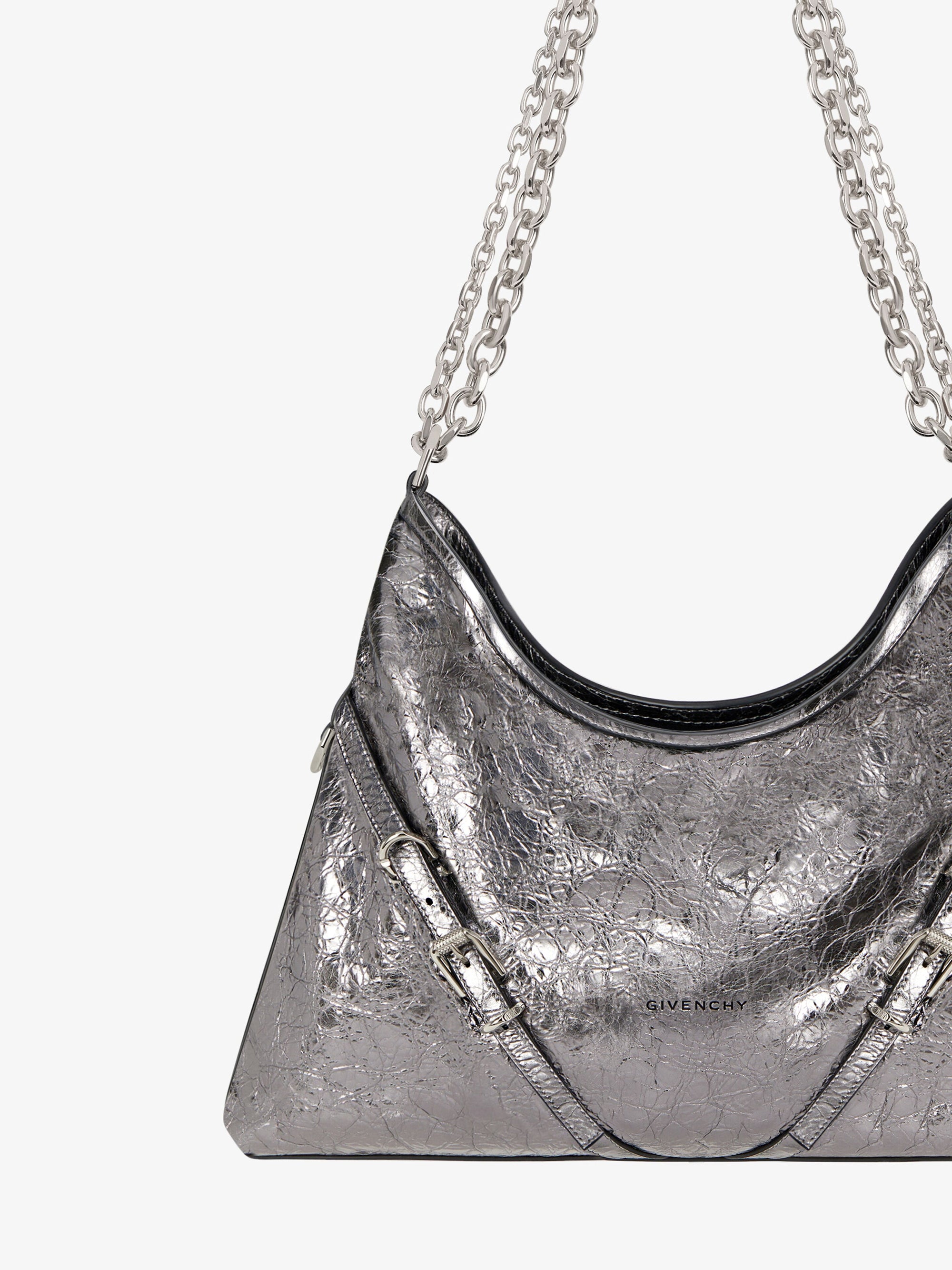 Sac Voyou moyen en cuir laminé - Gris Argente