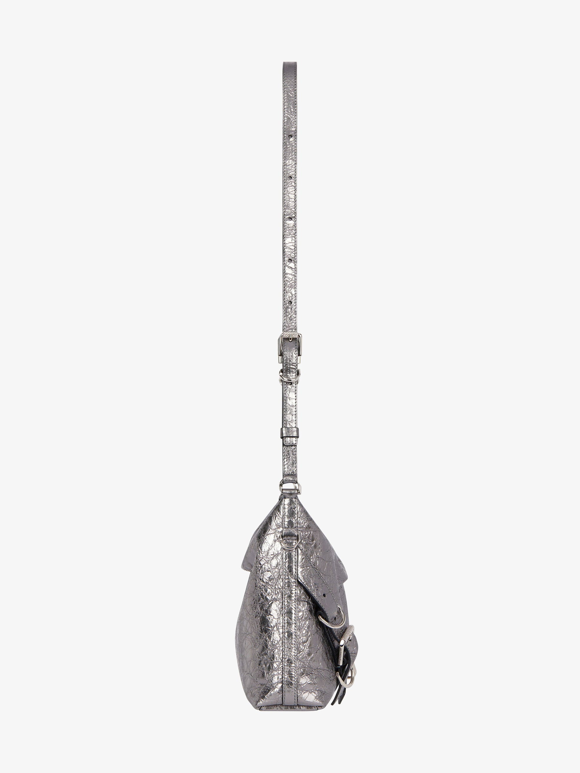 Sac Voyou crossbody en cuir laminé - Silvery Grey