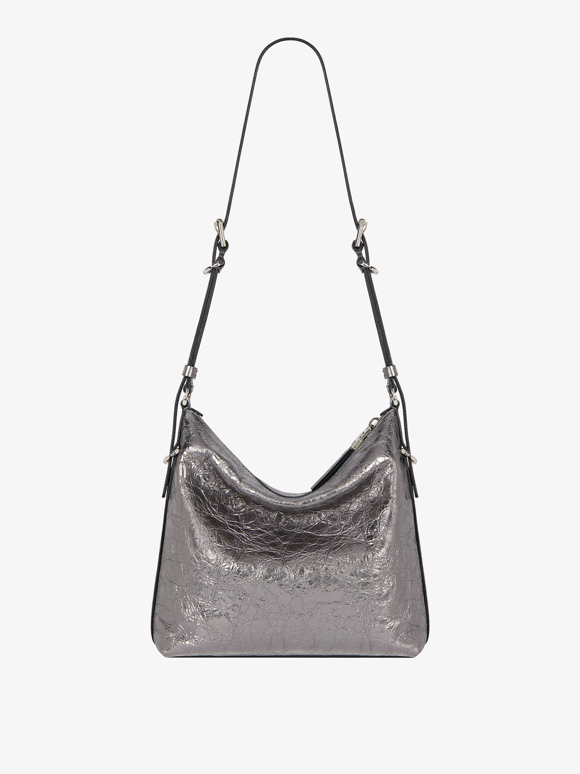 Sac Voyou crossbody en cuir laminé - Silvery Grey