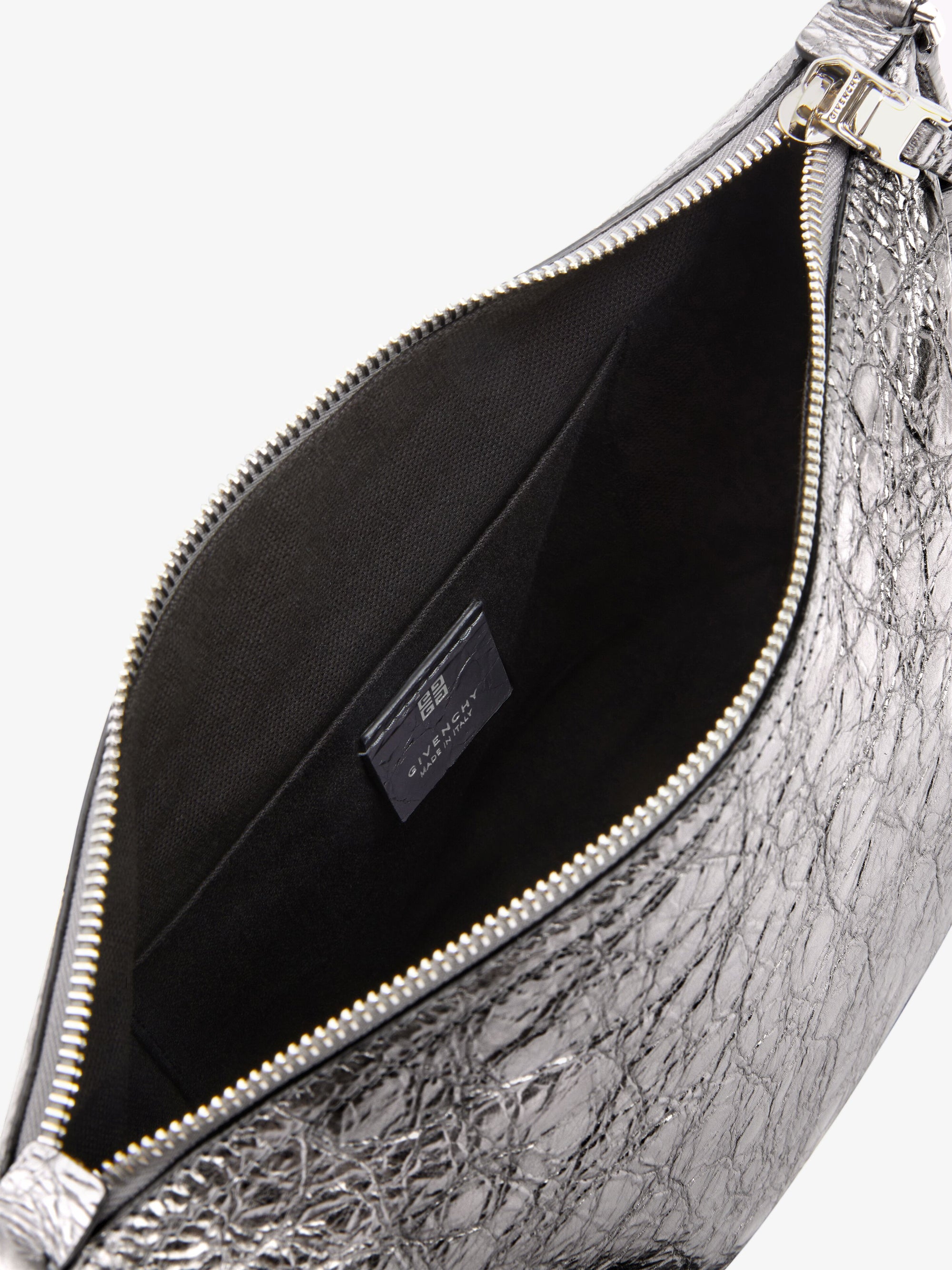 Sac Voyou crossbody en cuir laminé - Silvery Grey