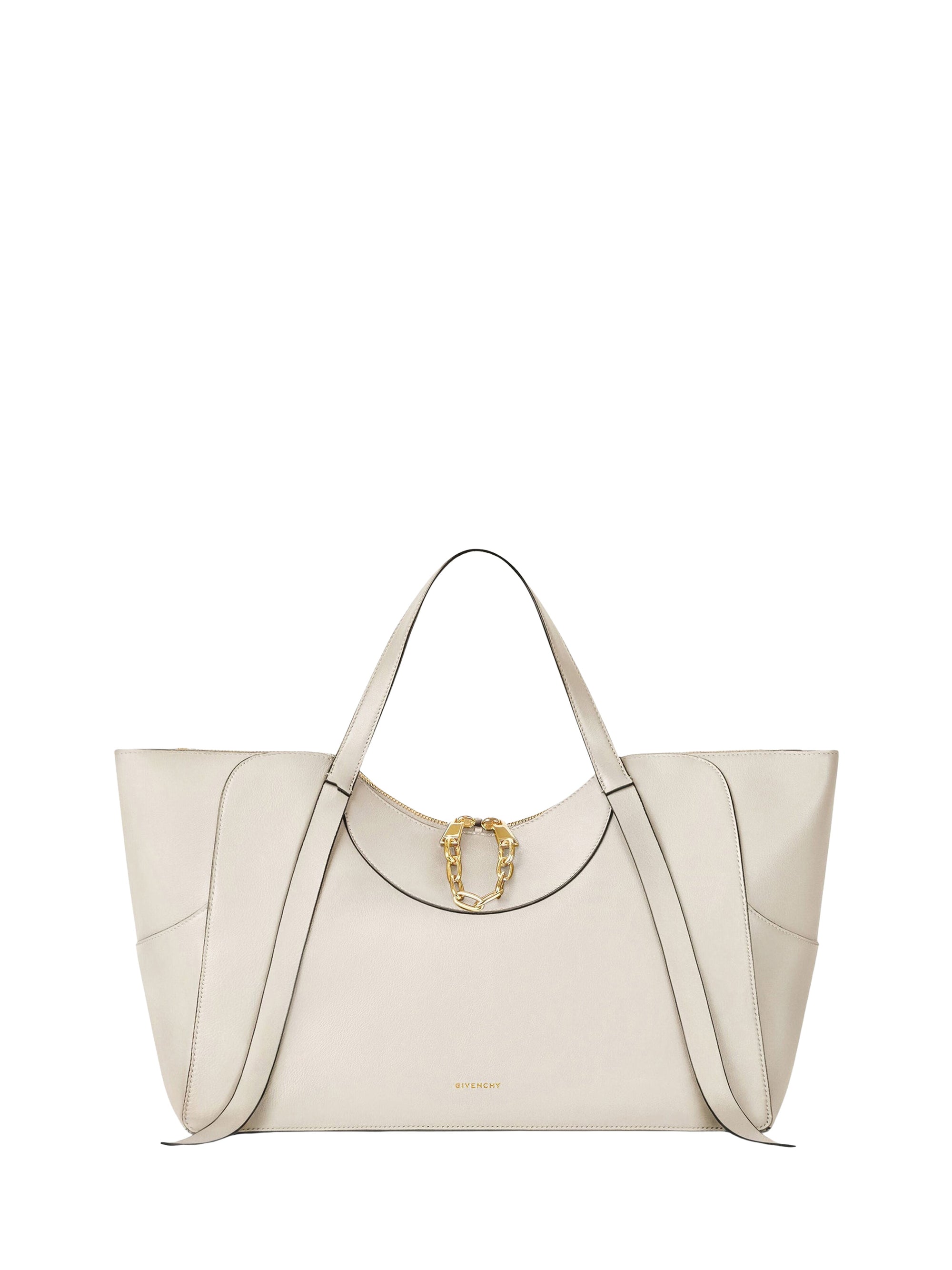 Sac Snatch grand à chaîne zippé en cuir - Cream