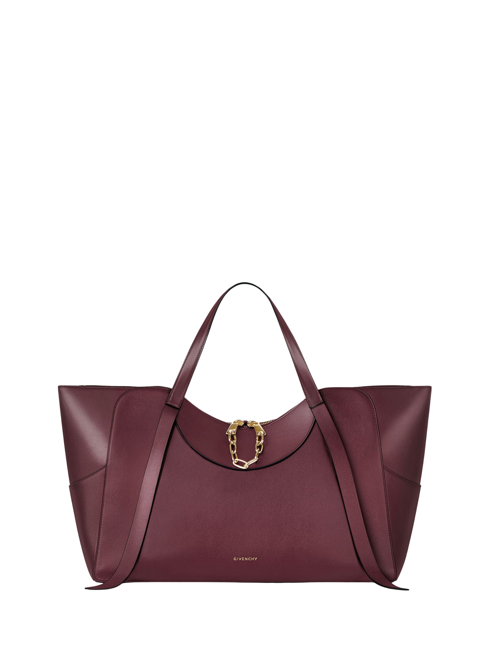 Sac Snatch grand à chaîne zippé en cuir - Aubergine