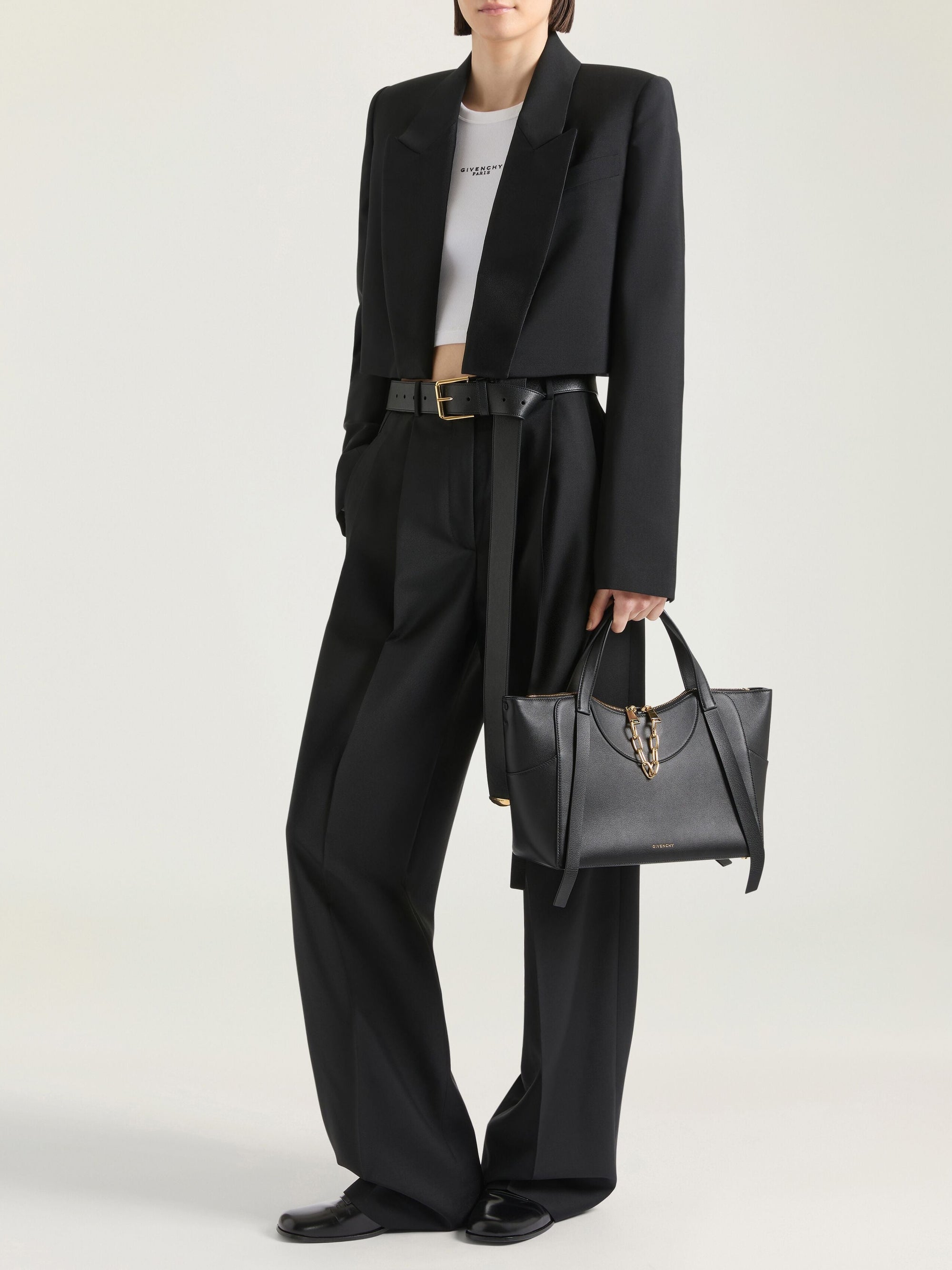 Sac Snatch moyen à chaîne zippé en cuir - Black