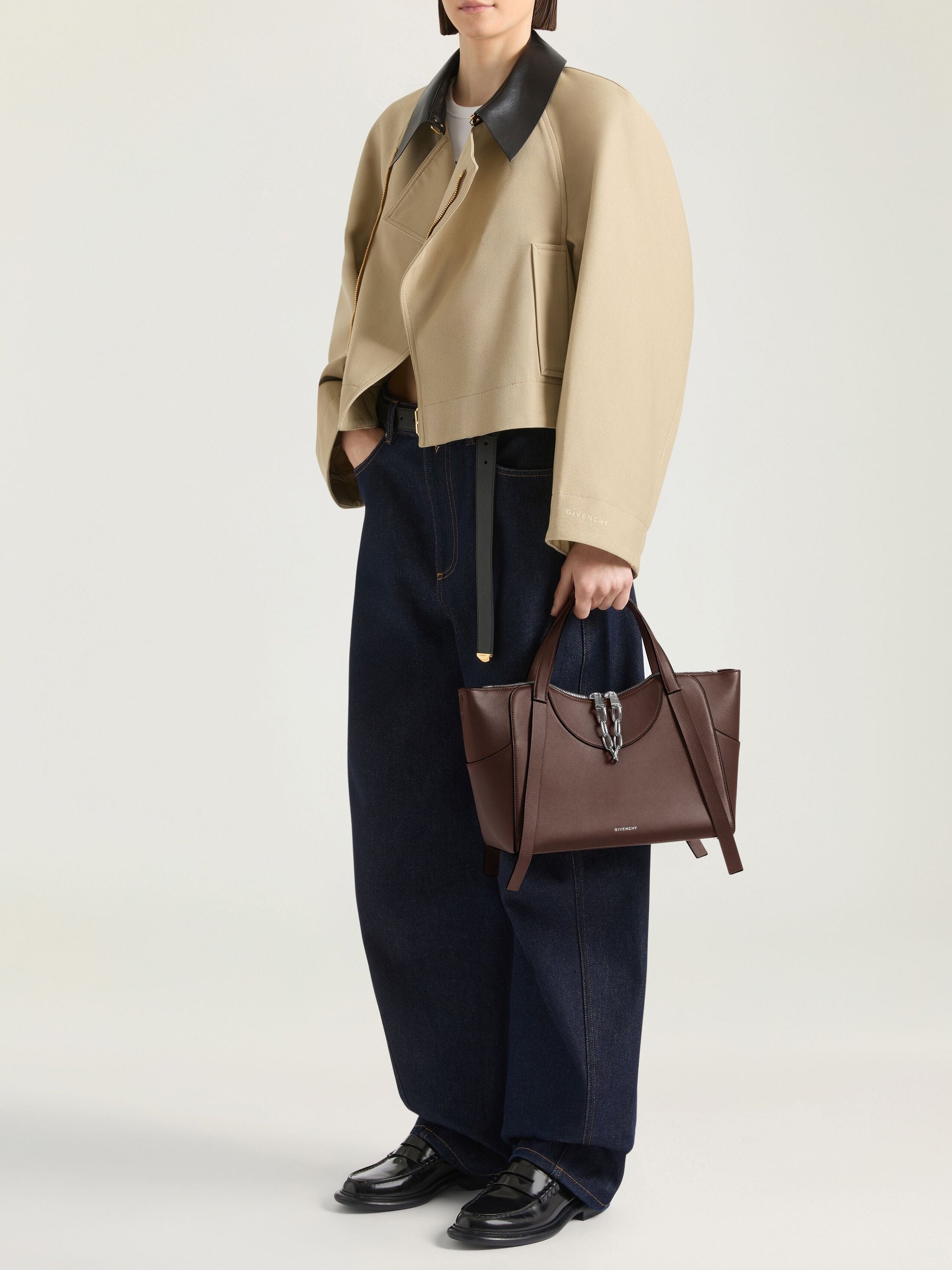 Sac Snatch moyen à chaîne zippé en cuir - Dark Brown