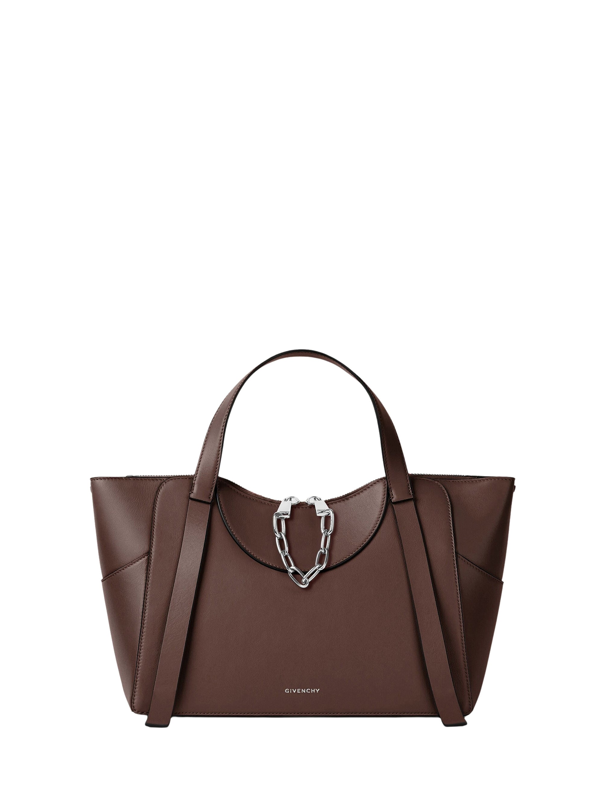 Sac Snatch moyen à chaîne zippé en cuir - Dark Brown