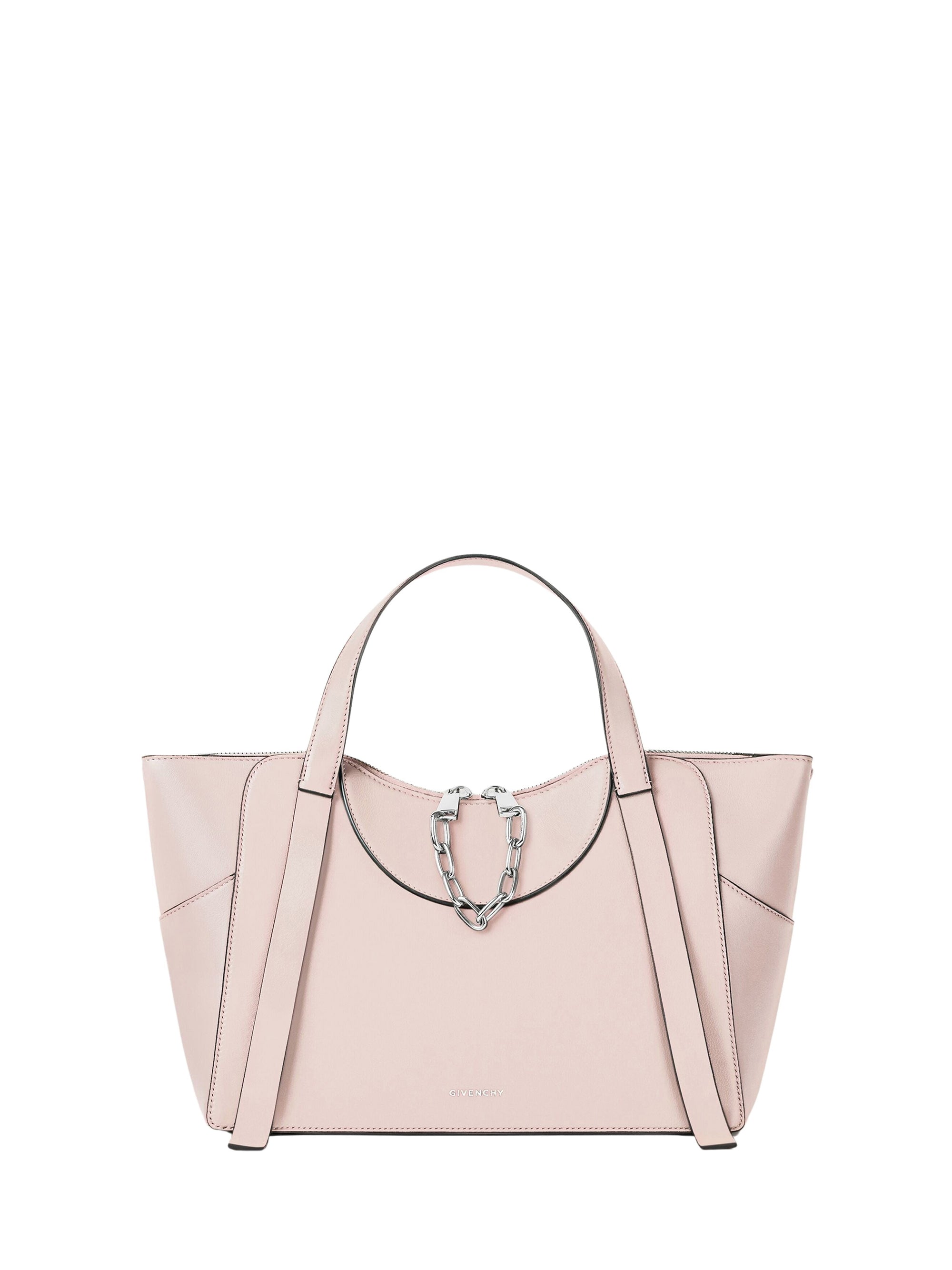 Sac Snatch moyen à chaîne zippé en cuir - Baby Pink