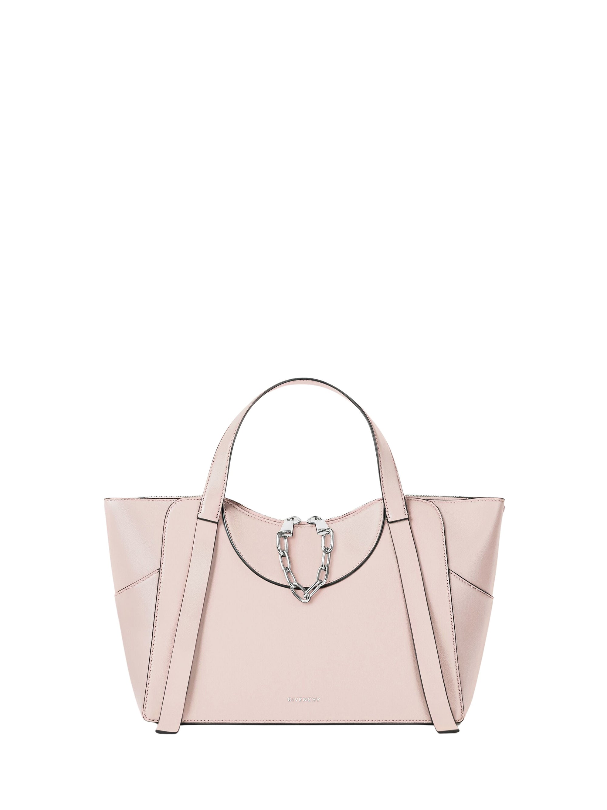 Sac Snatch moyen à chaîne zippé en cuir - Baby Pink