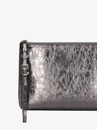 Pochette Voyou en cuir laminé - Gris Argente