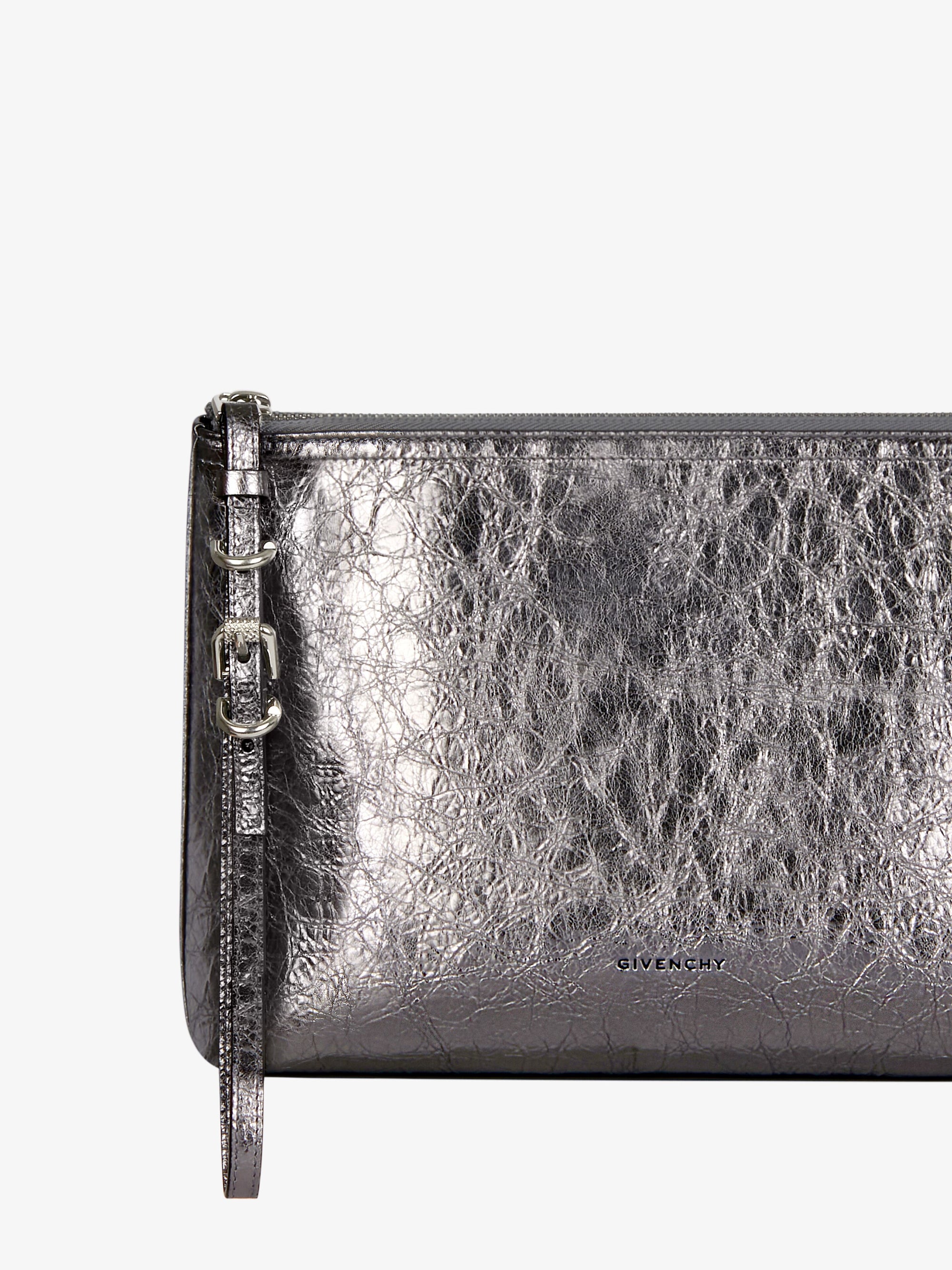 Pochette Voyou en cuir laminé - Gris Argente