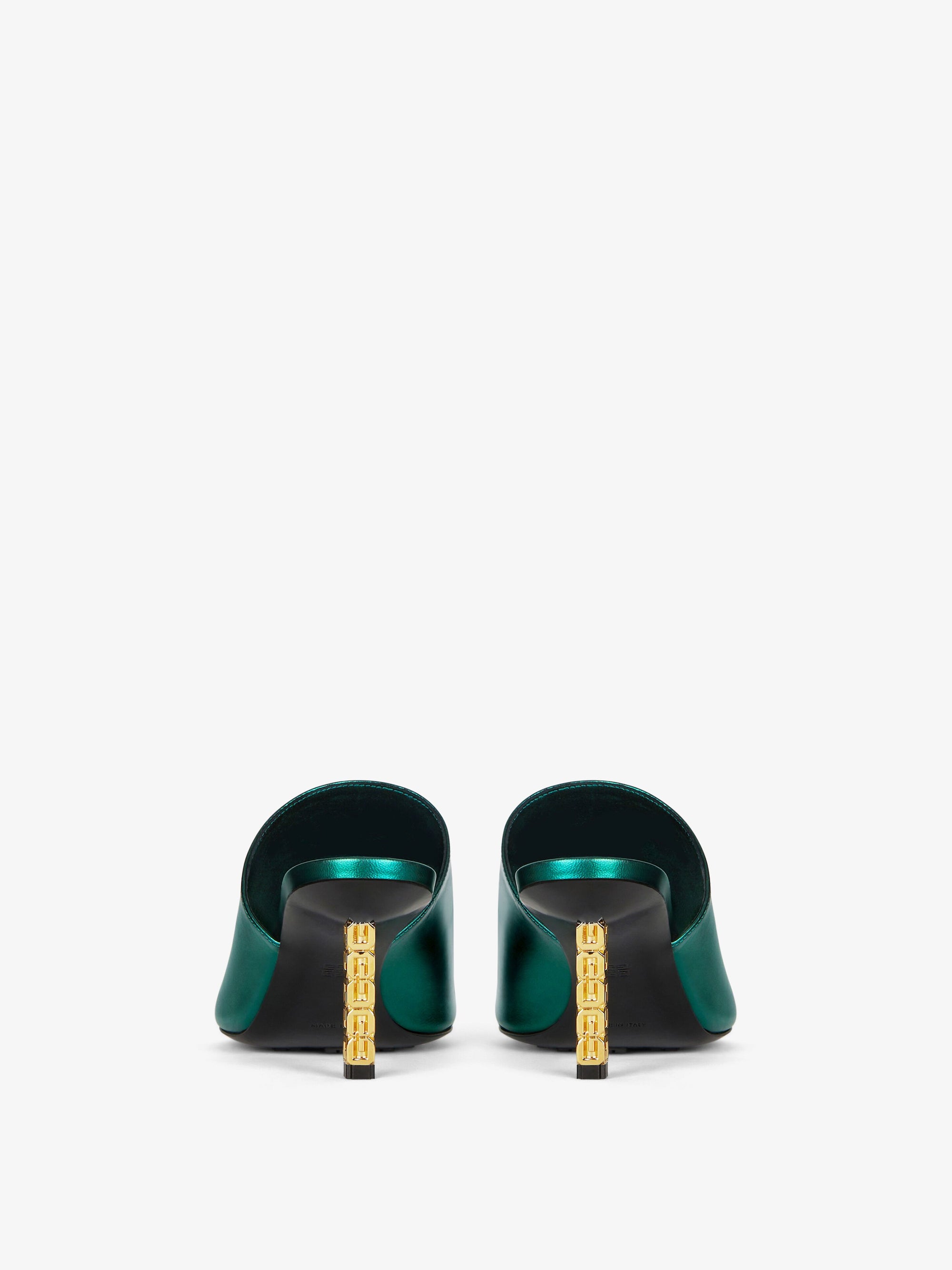 Mules G Cube 70 en cuir laminé - Emerald Green