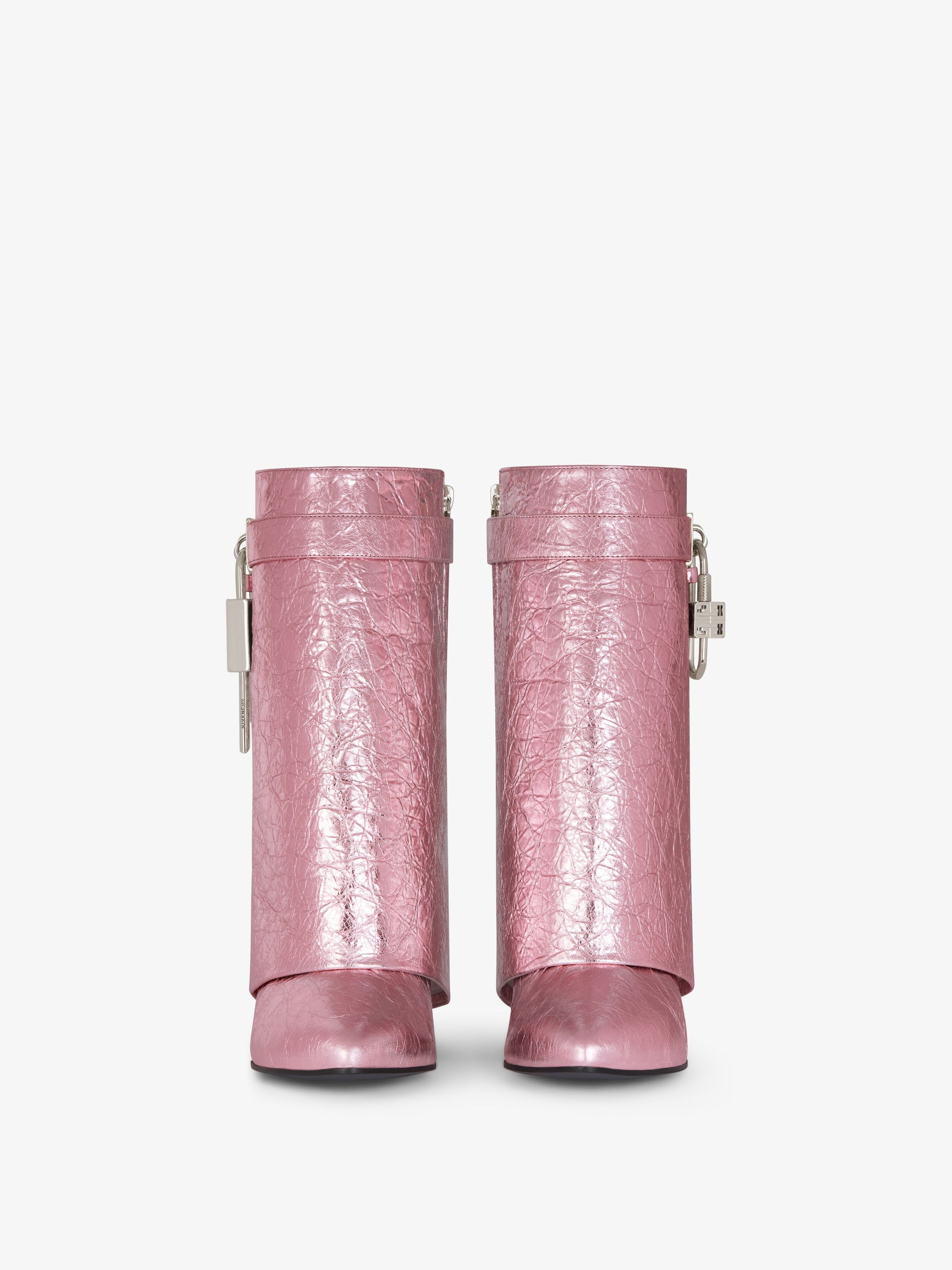 Bottines Shark Lock 90 en cuir - Rose Soie