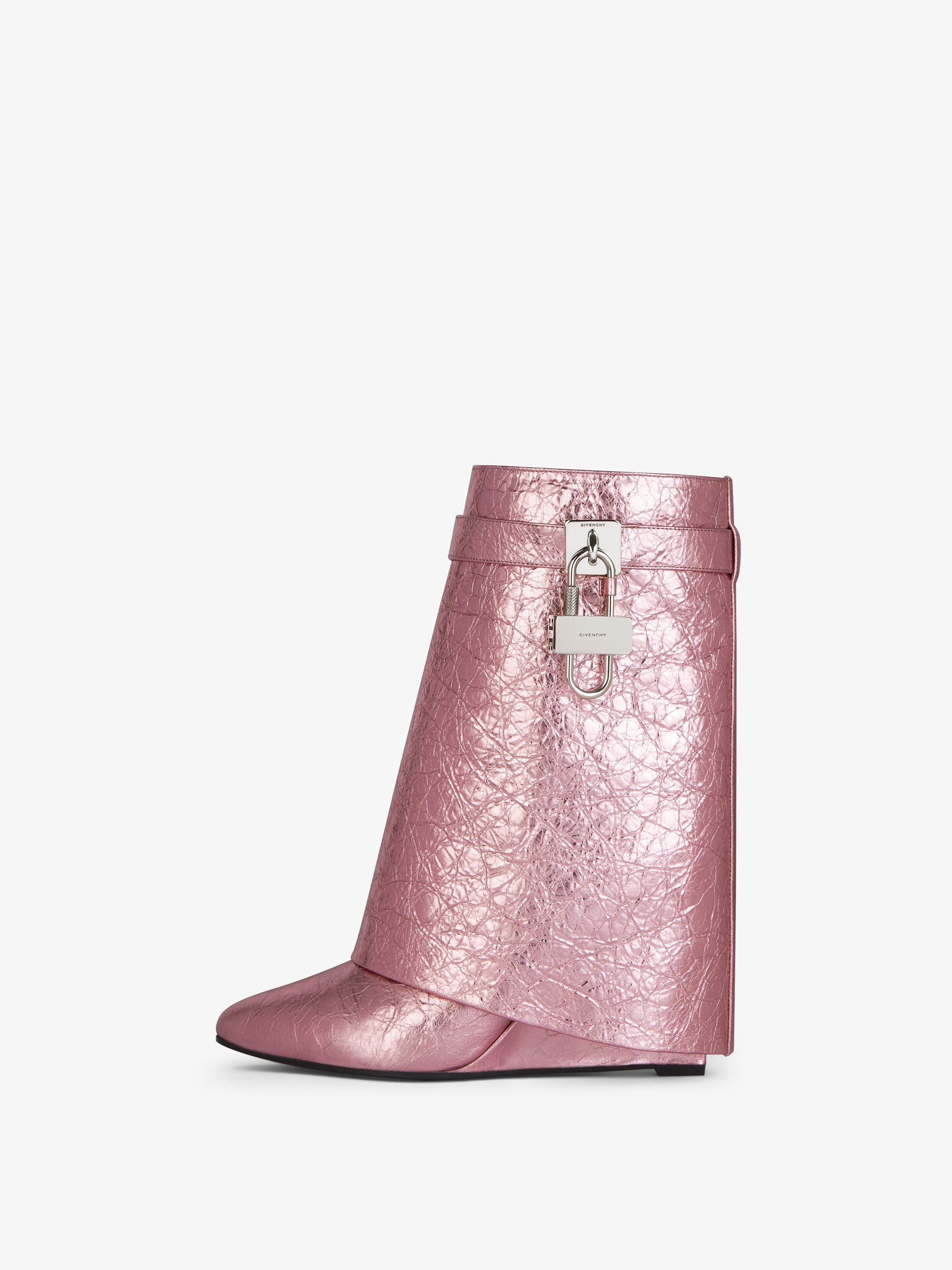 Bottines Shark Lock 90 en cuir - Rose Soie