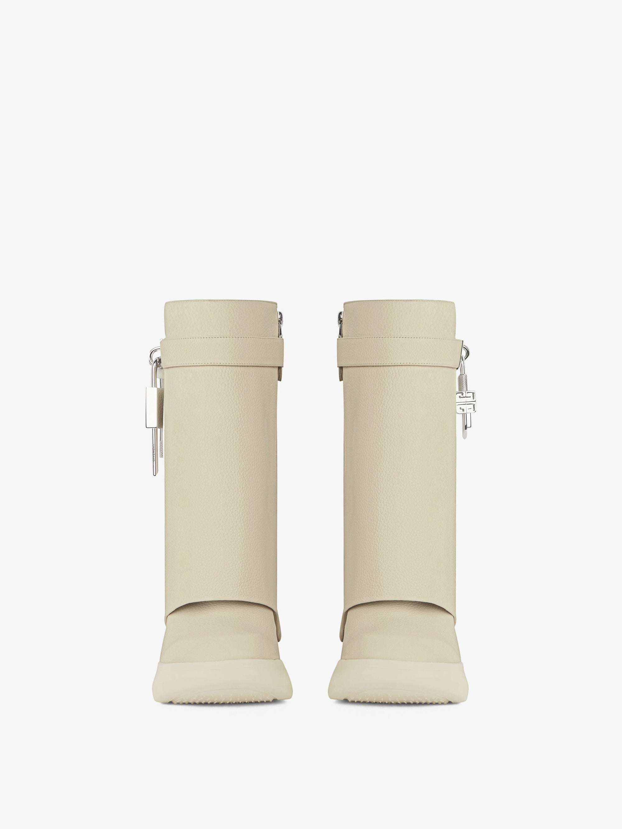 Bottines Shark Lock Biker 85 en cuir grainé - Beige