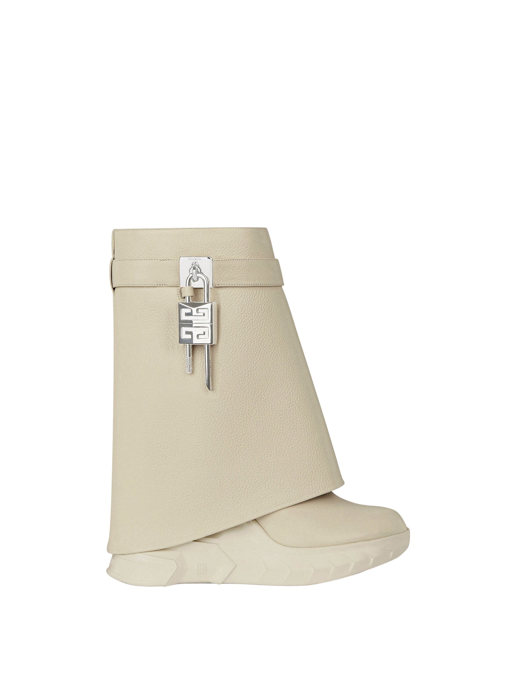 Bottines Shark Lock Biker 85 en cuir grainé - Beige