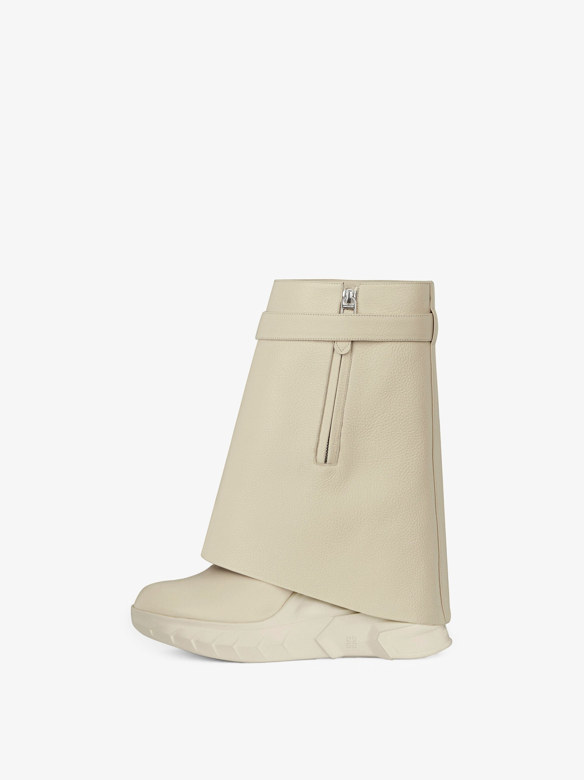Bottines Shark Lock Biker 85 en cuir grainé - Beige