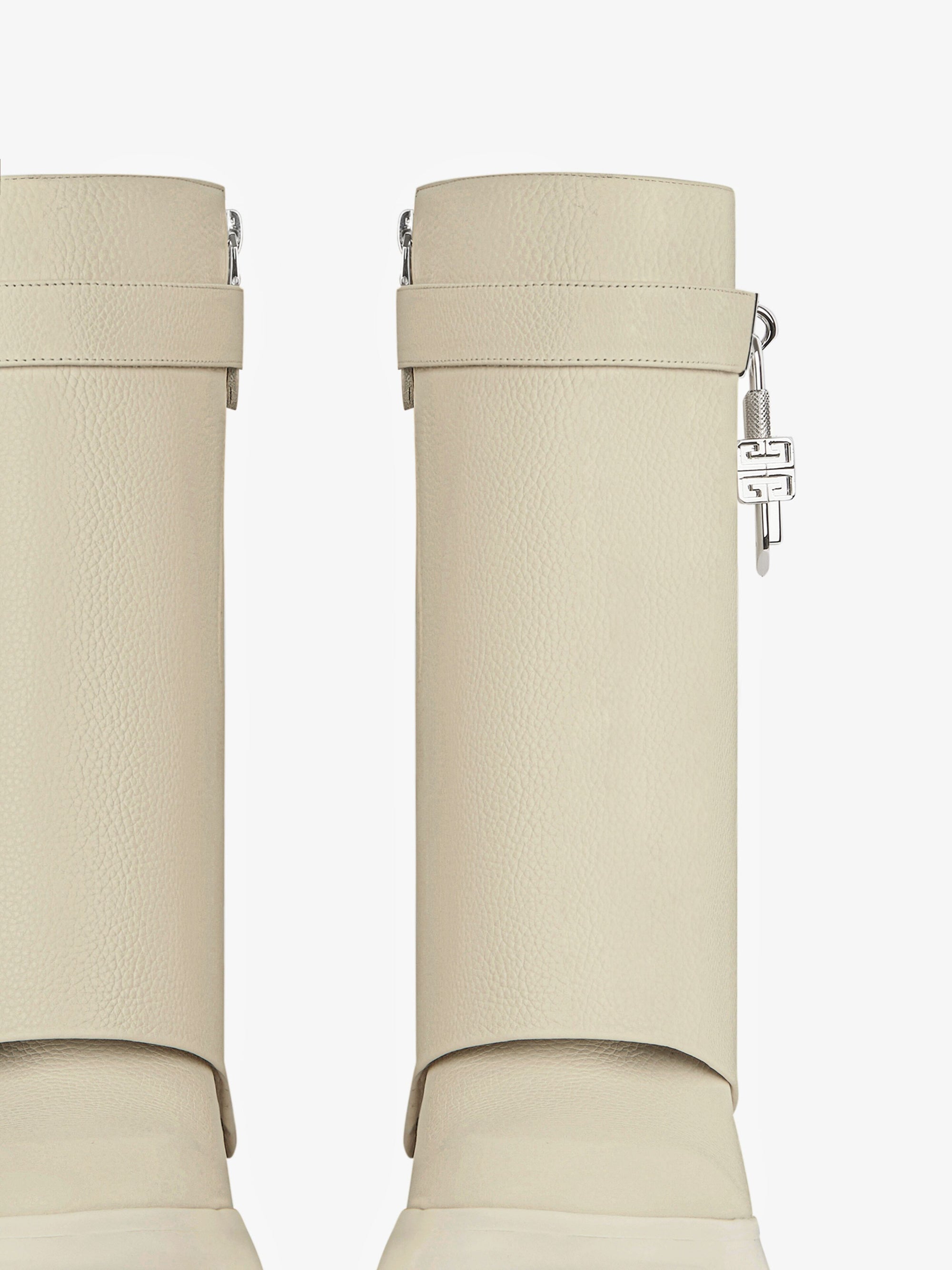 Bottines Shark Lock Biker 85 en cuir grainé - Beige