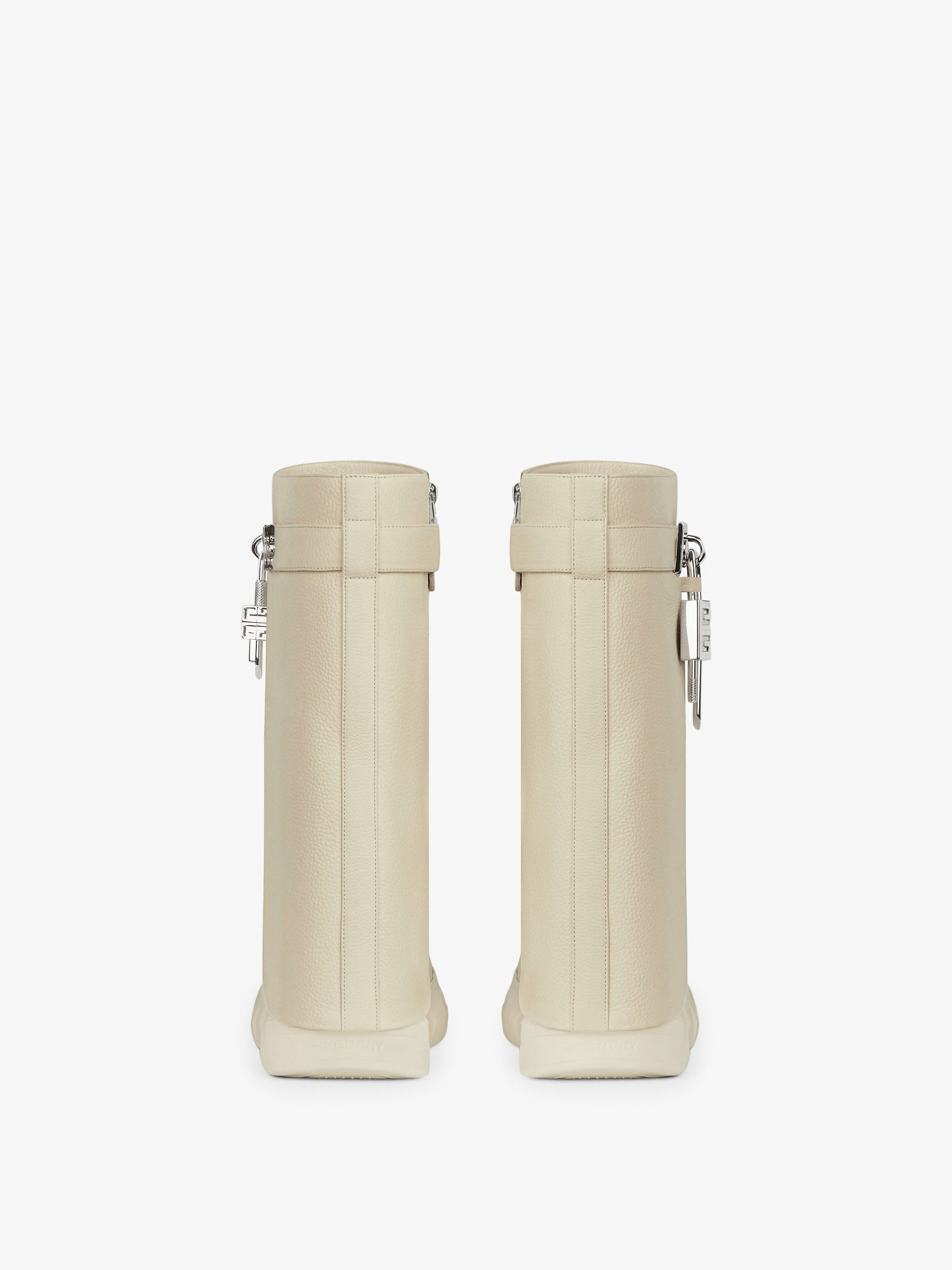 Bottines Shark Lock Biker 85 en cuir grainé - Beige