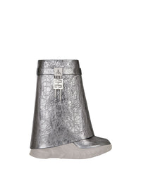 Bottines Shark Lock Biker 85 en cuir grainé - Silvery Grey