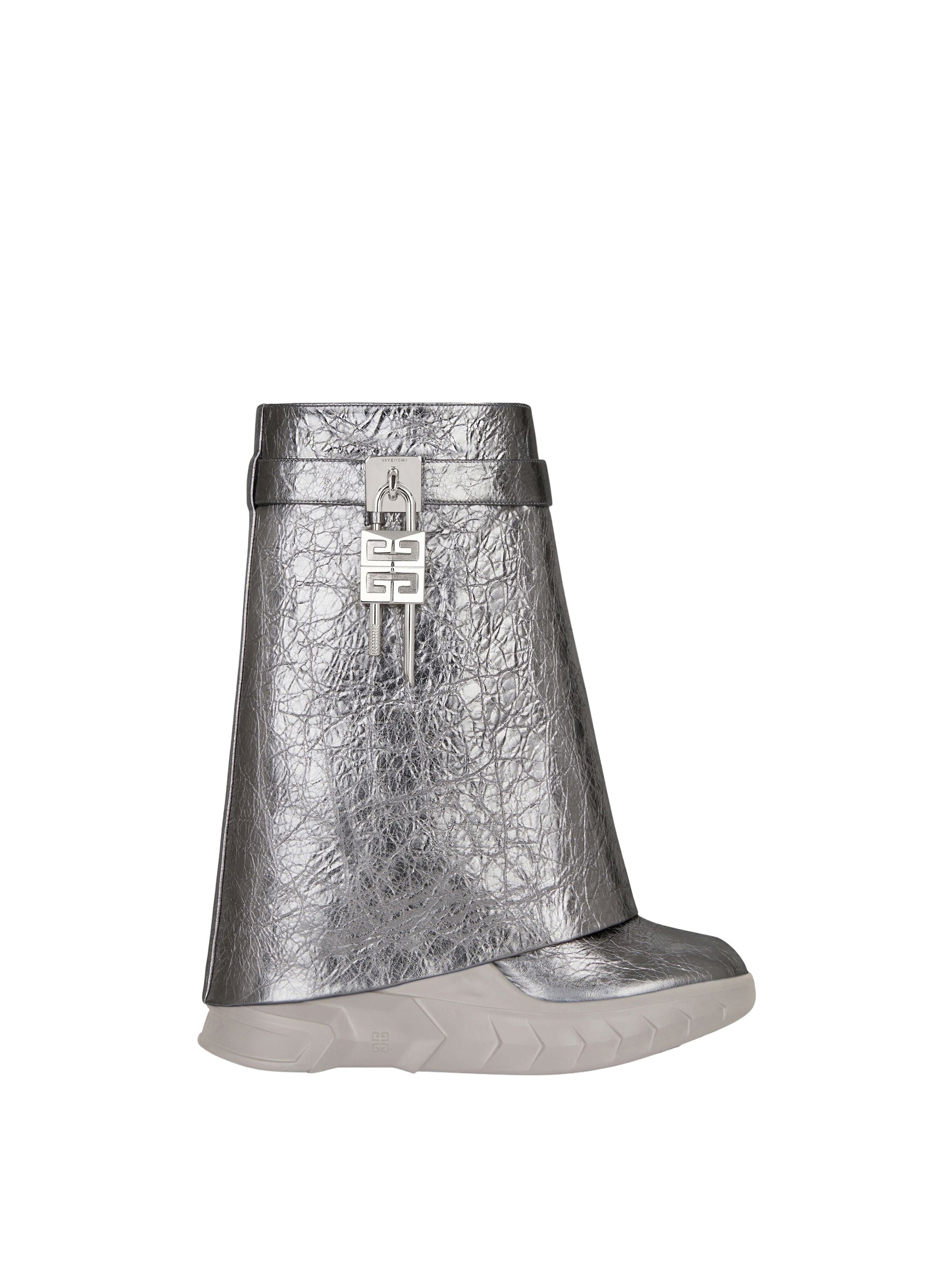 Bottines Shark Lock Biker 85 en cuir grainé - Silvery Grey