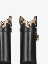 Bottines Shark Lock Cowboy 60 en cuir et python - Black & Beige