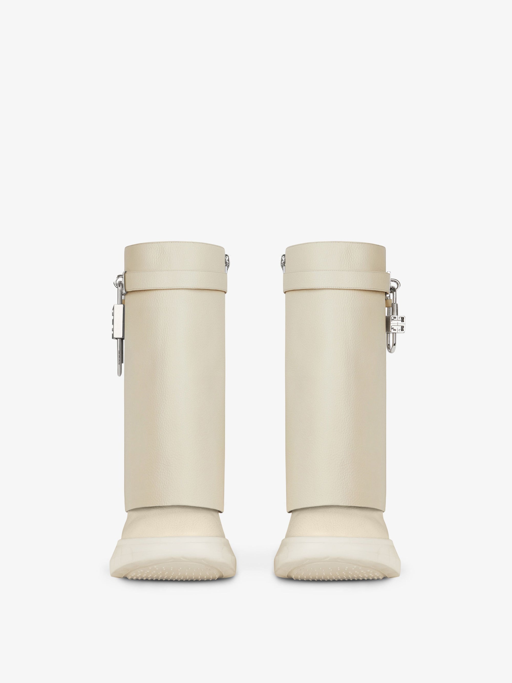 Bottines Shark Lock Biker 85 en cuir grainé - Beige
