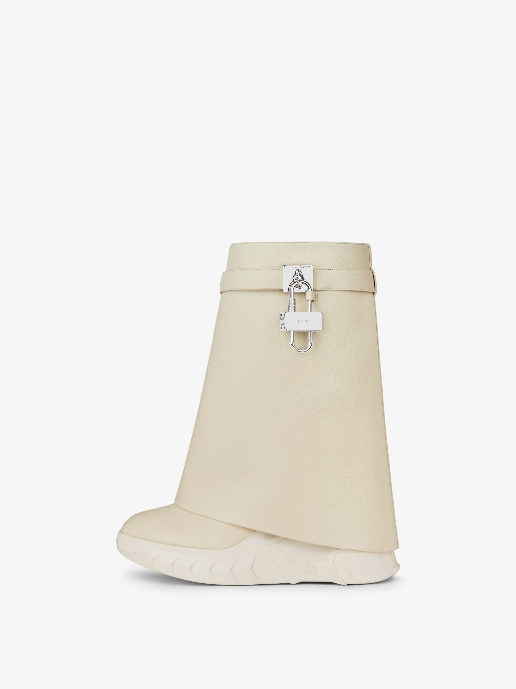Bottines Shark Lock Biker 85 en cuir grainé - Beige