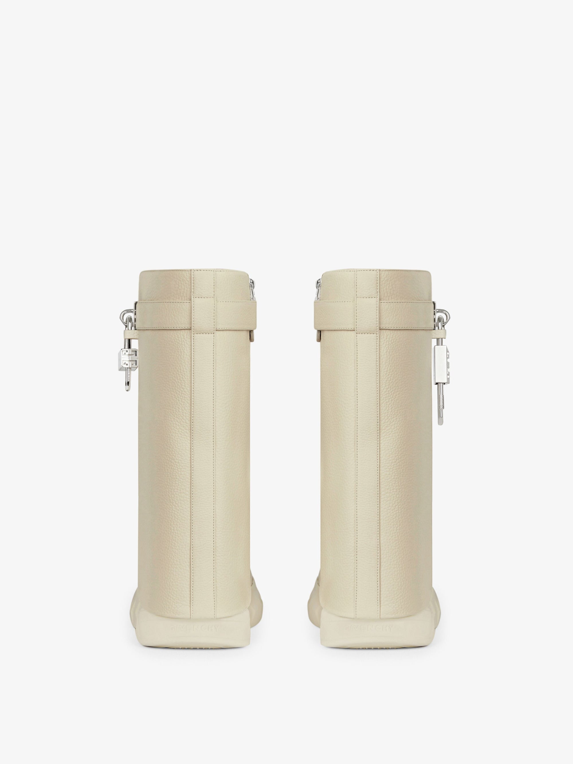 Bottines Shark Lock Biker 85 en cuir grainé - Beige