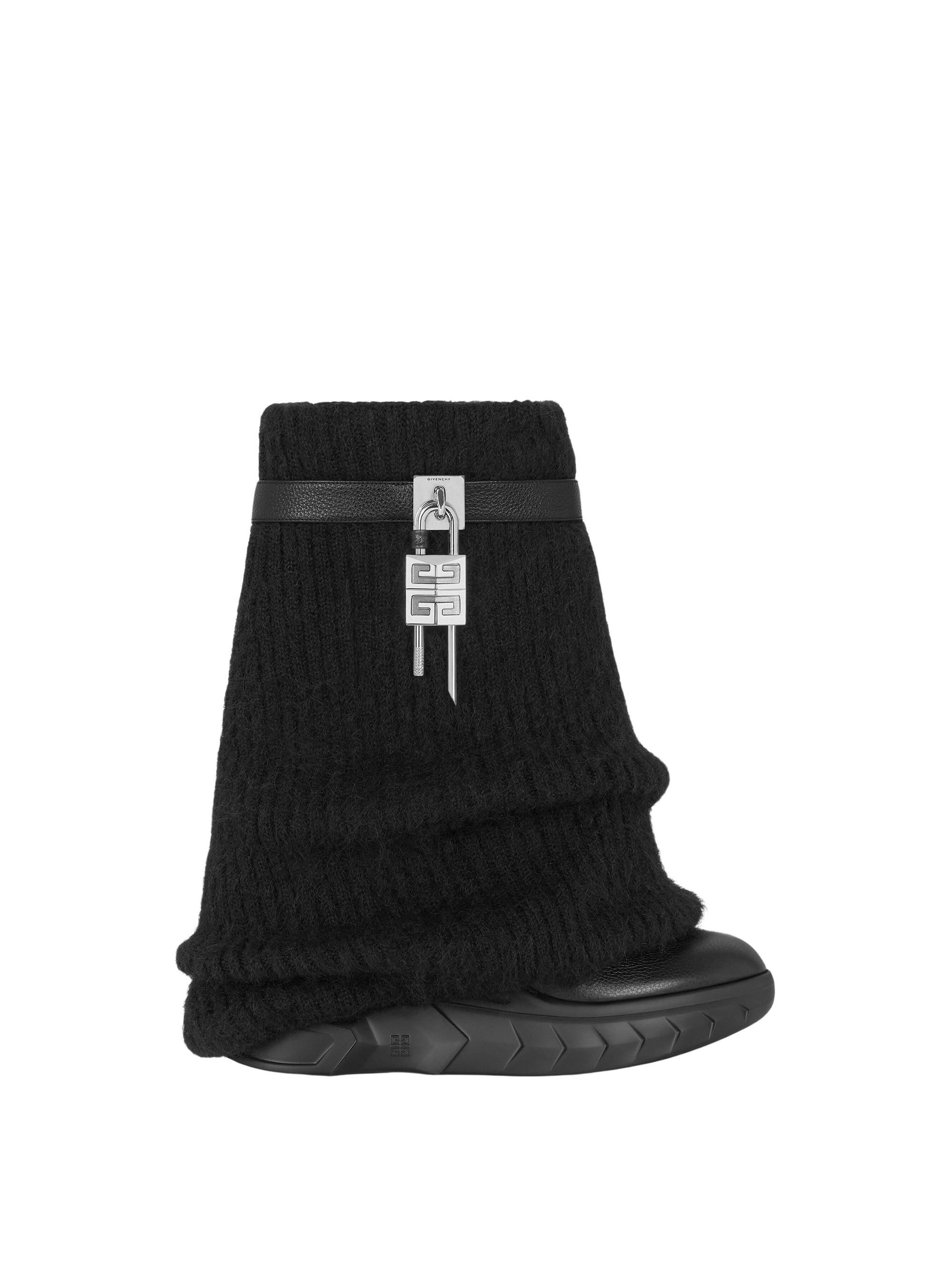 Bottines Shark Lock Biker 85 en laine et cuir grainé - Black