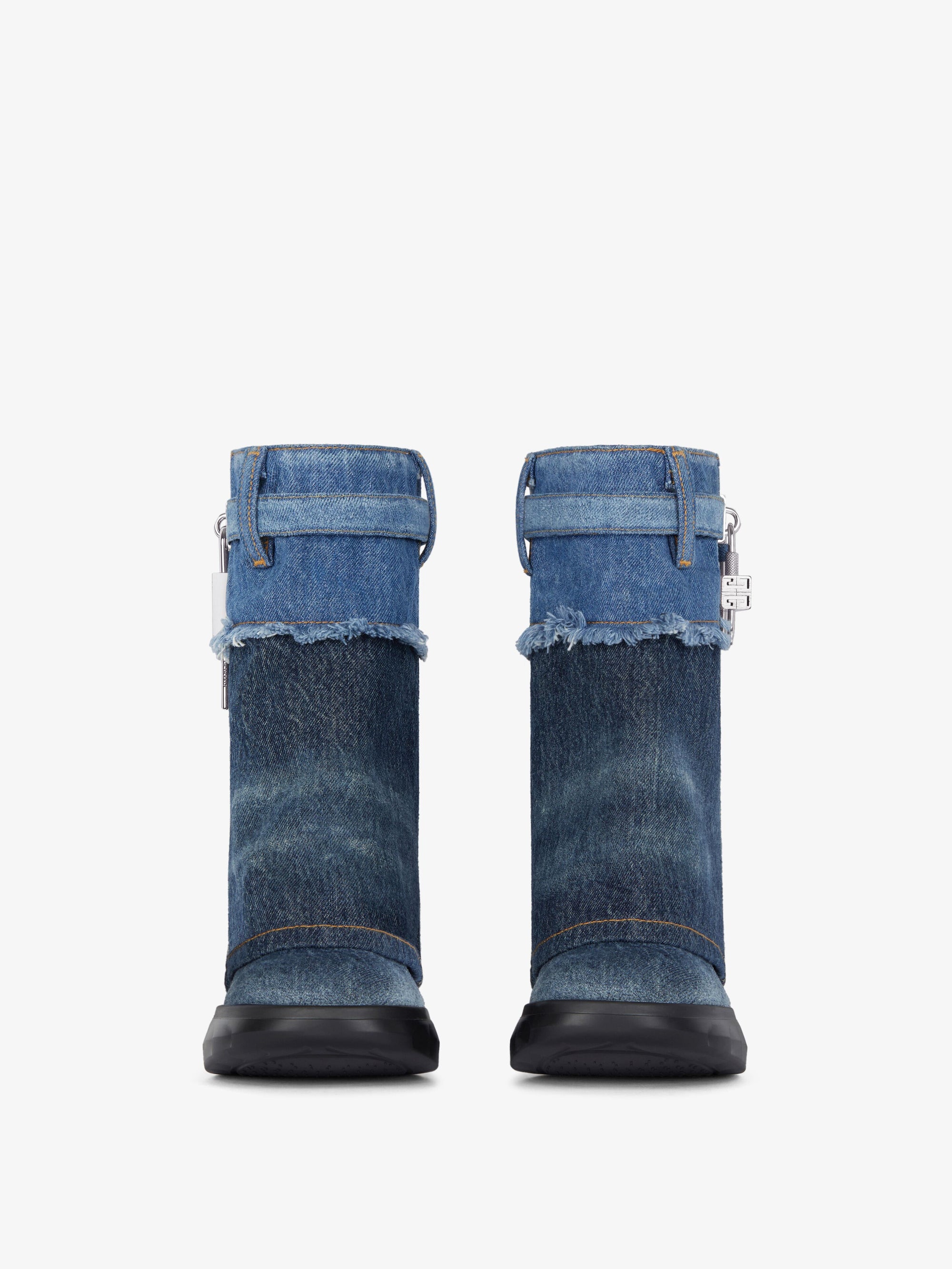 Bottines Shark Lock Biker 85 en denim délavé - Dark Blue