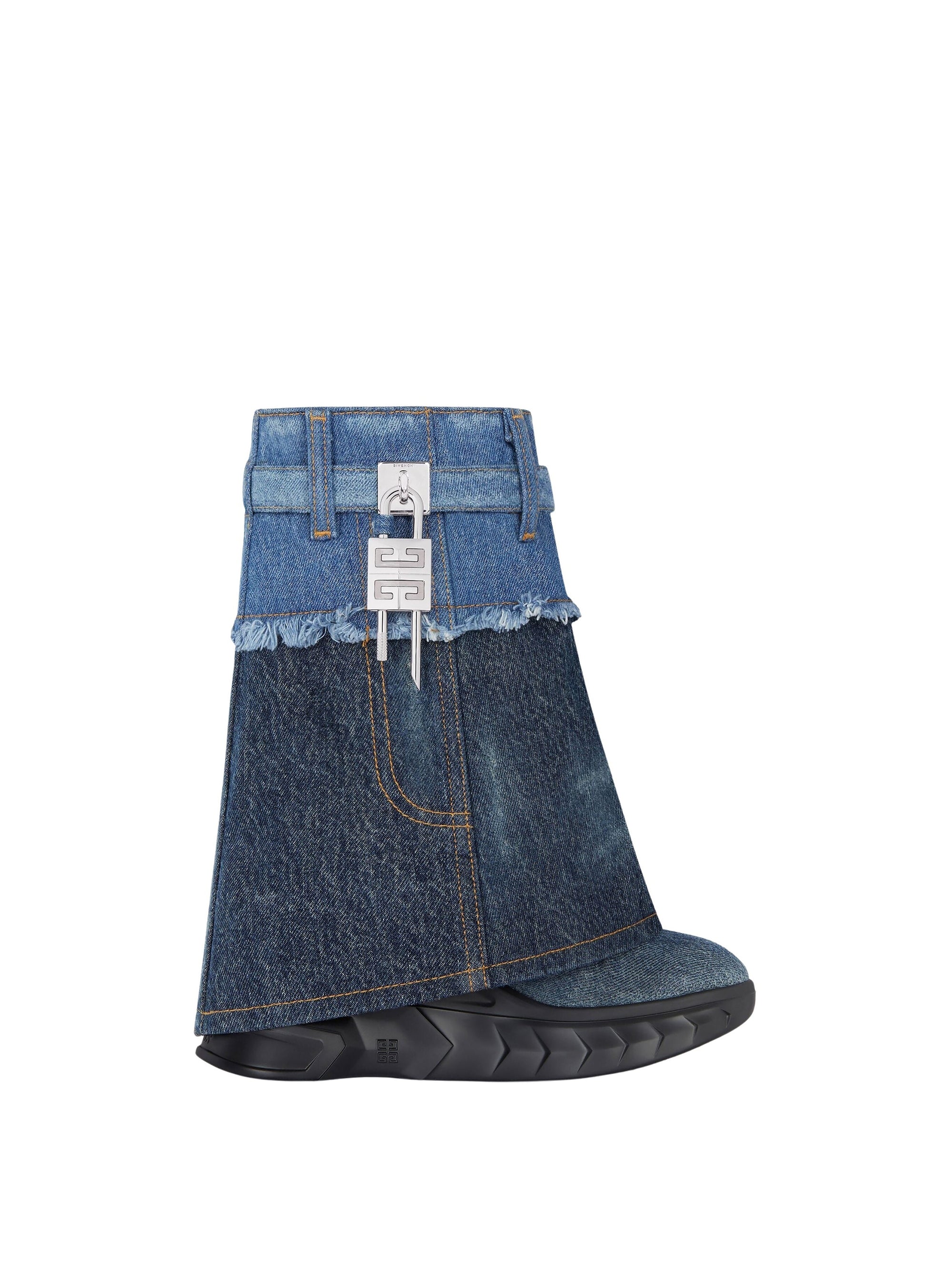 Bottines Shark Lock Biker 85 en denim délavé - Dark Blue