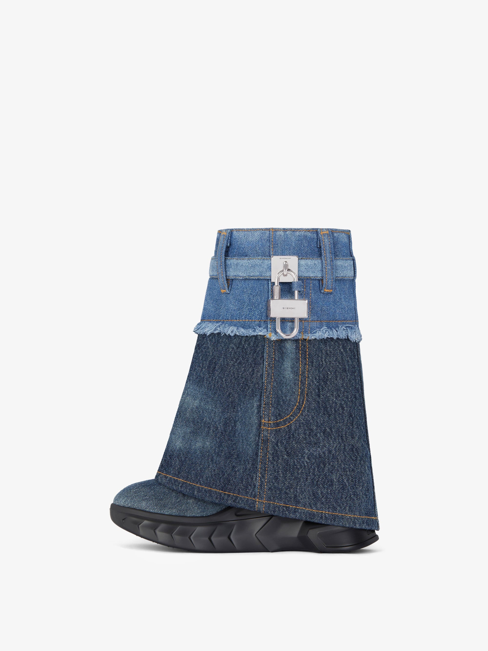 Bottines Shark Lock Biker 85 en denim délavé - Dark Blue