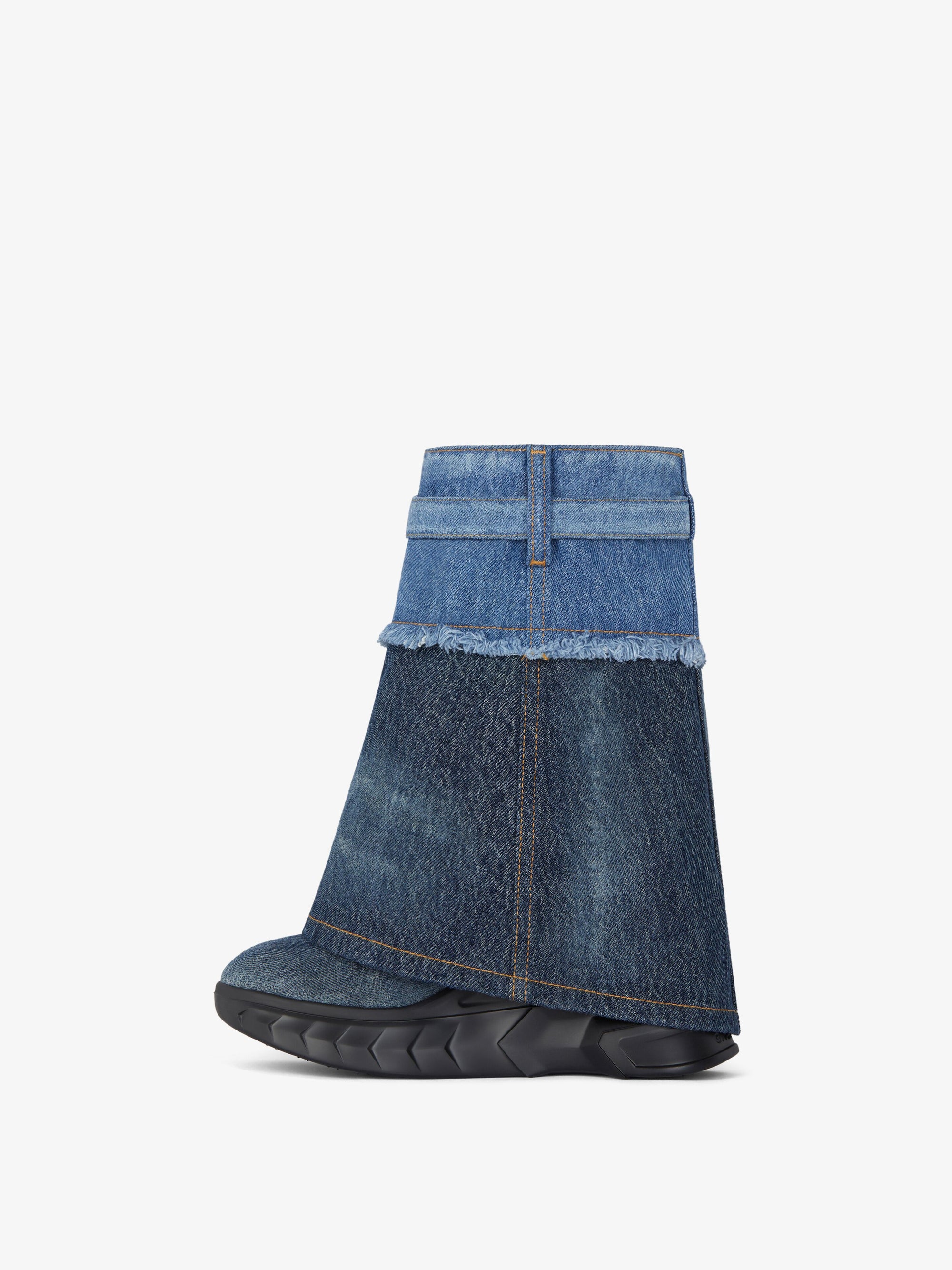 Bottines Shark Lock Biker 85 en denim délavé - Dark Blue