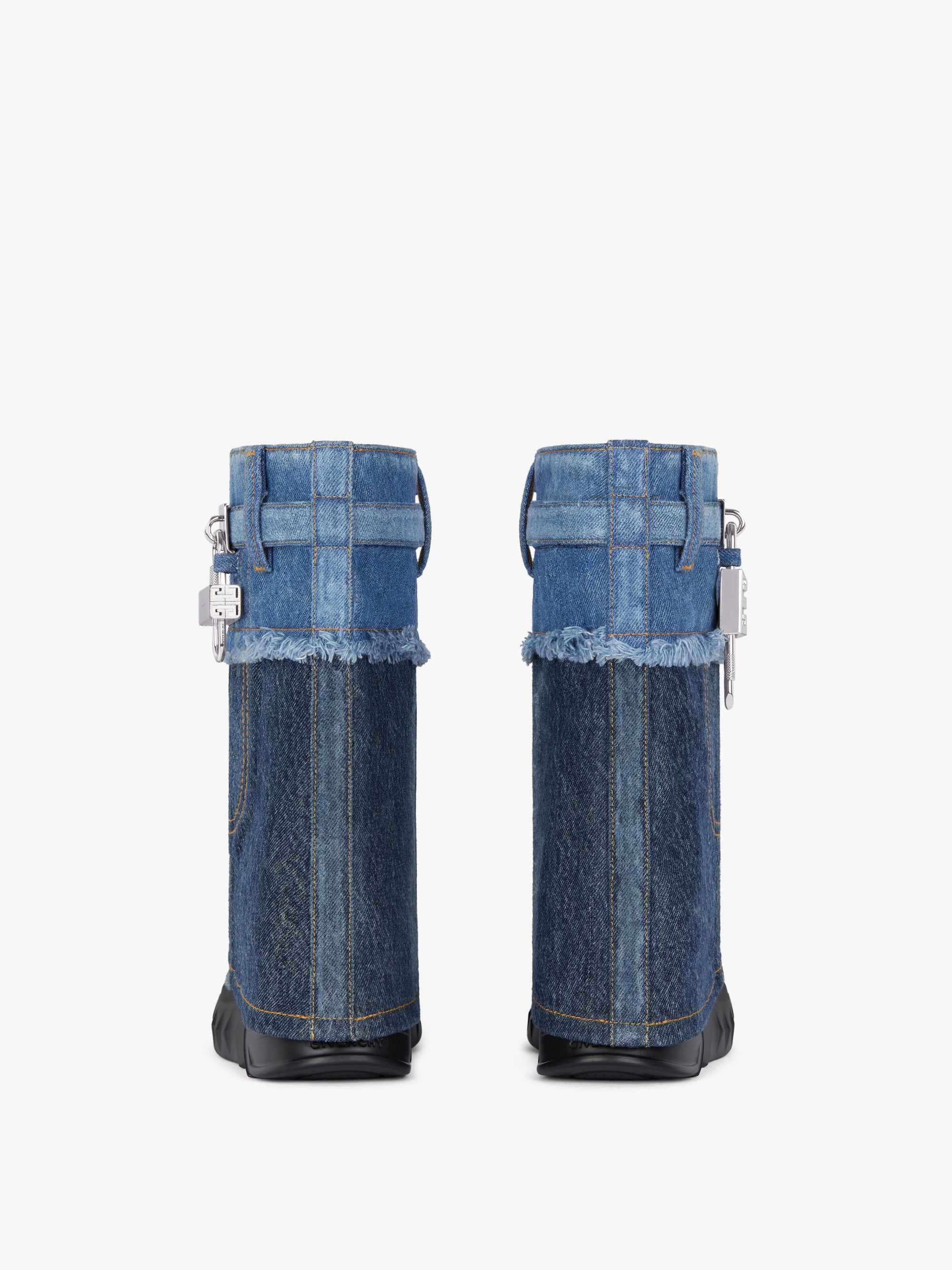 Bottines Shark Lock Biker 85 en denim délavé - Dark Blue