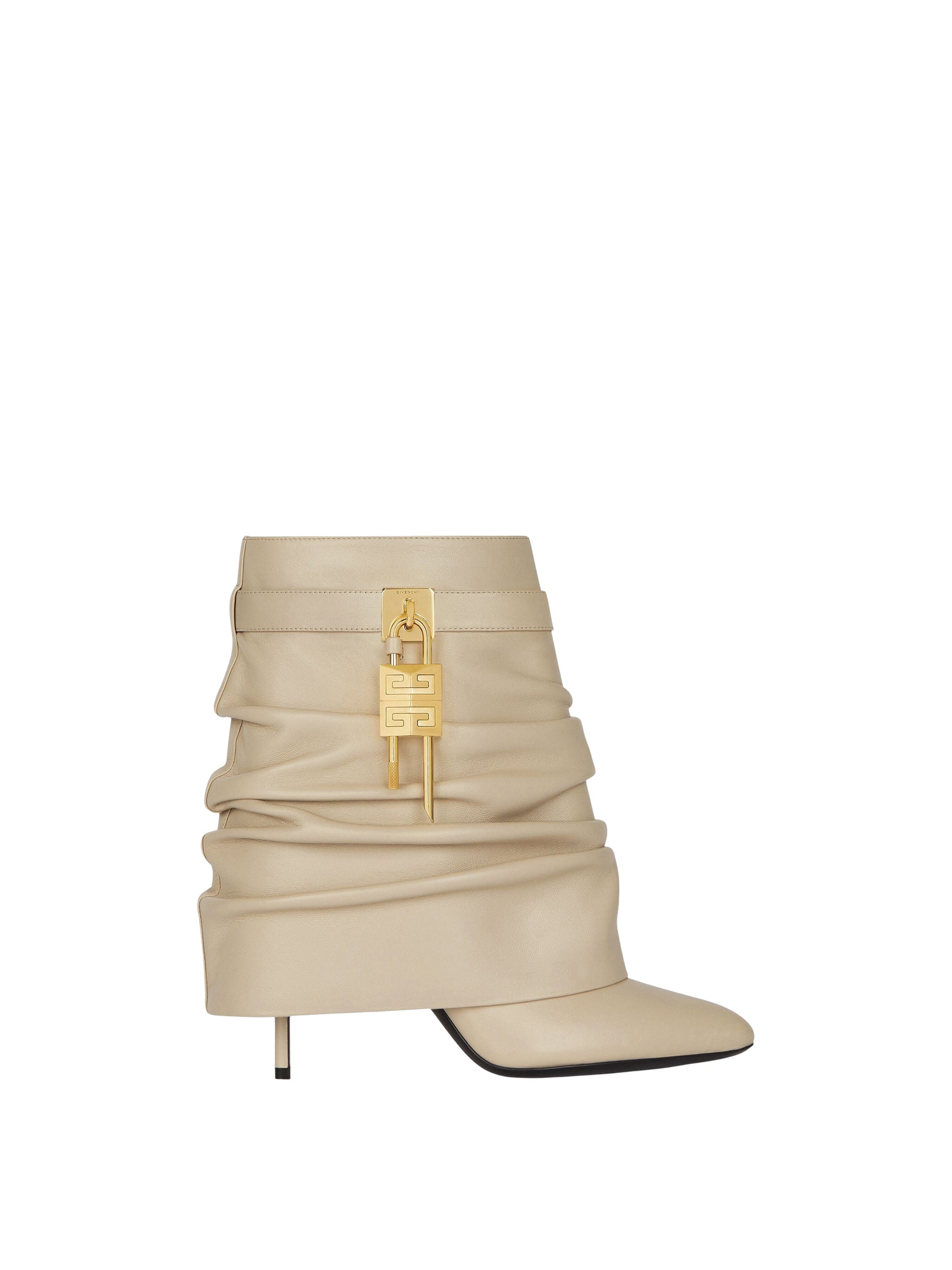 Bottines Shark Lock Stiletto 95 en cuir - Natural Beige