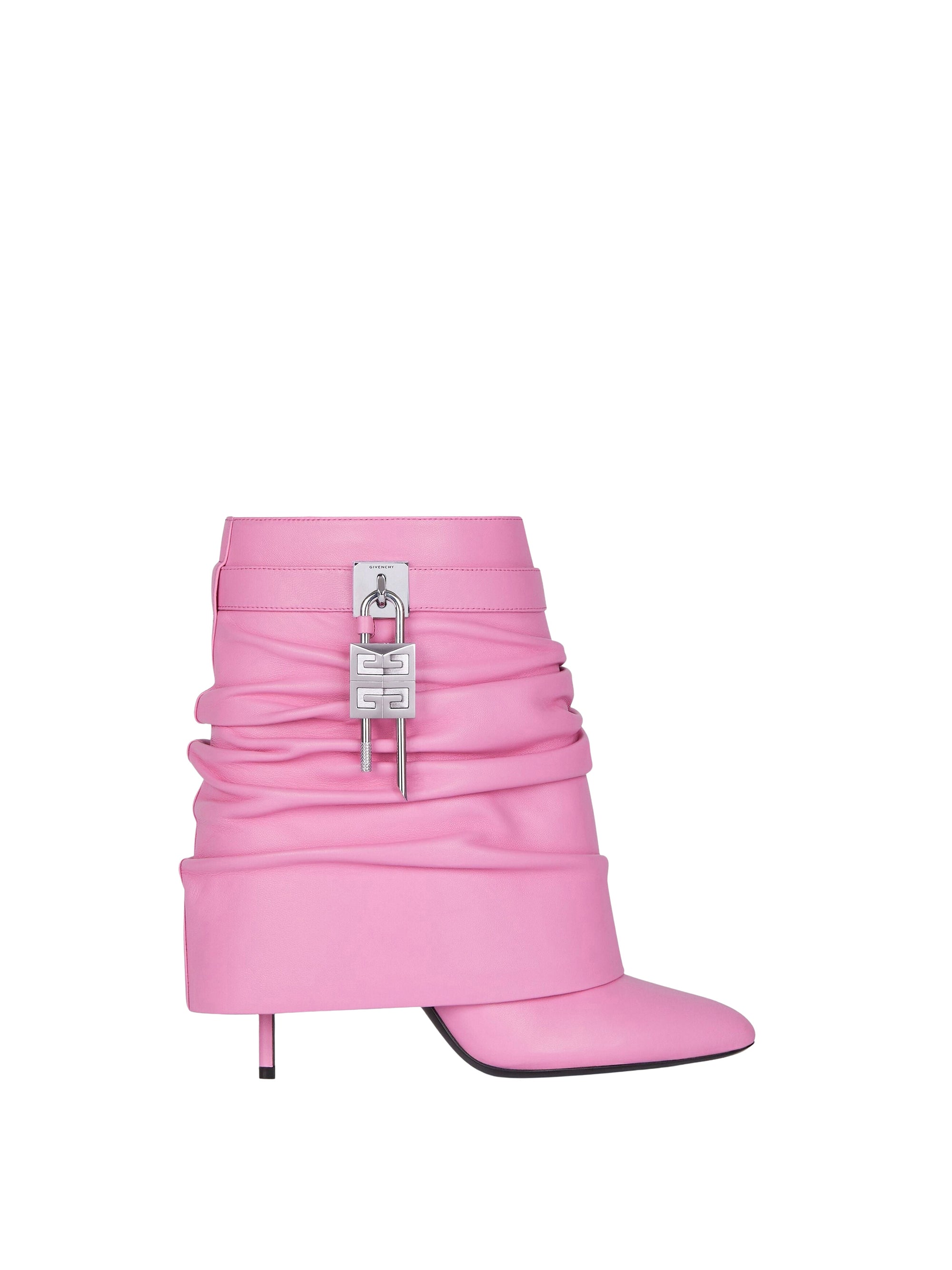 Bottines Shark Lock Stiletto 95 en cuir - Lipstick Pink