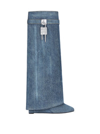 Cuissardes Shark Lock 90 en cuir - Dark Blue