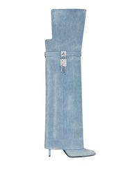 Shark Lock 95 leather thigh-high boots - Medium Blue
