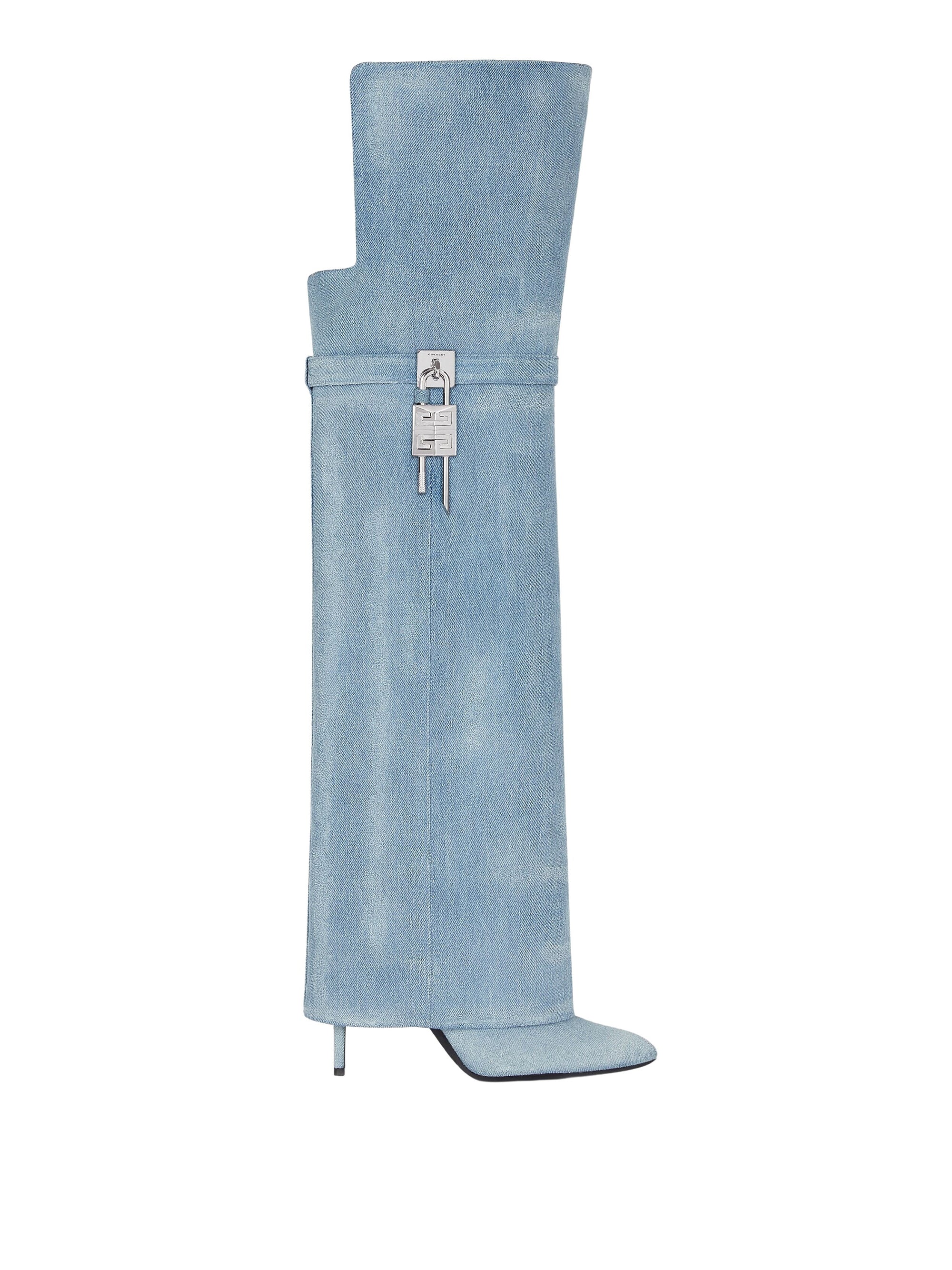 Shark Lock 95 leather thigh-high boots - Medium Blue