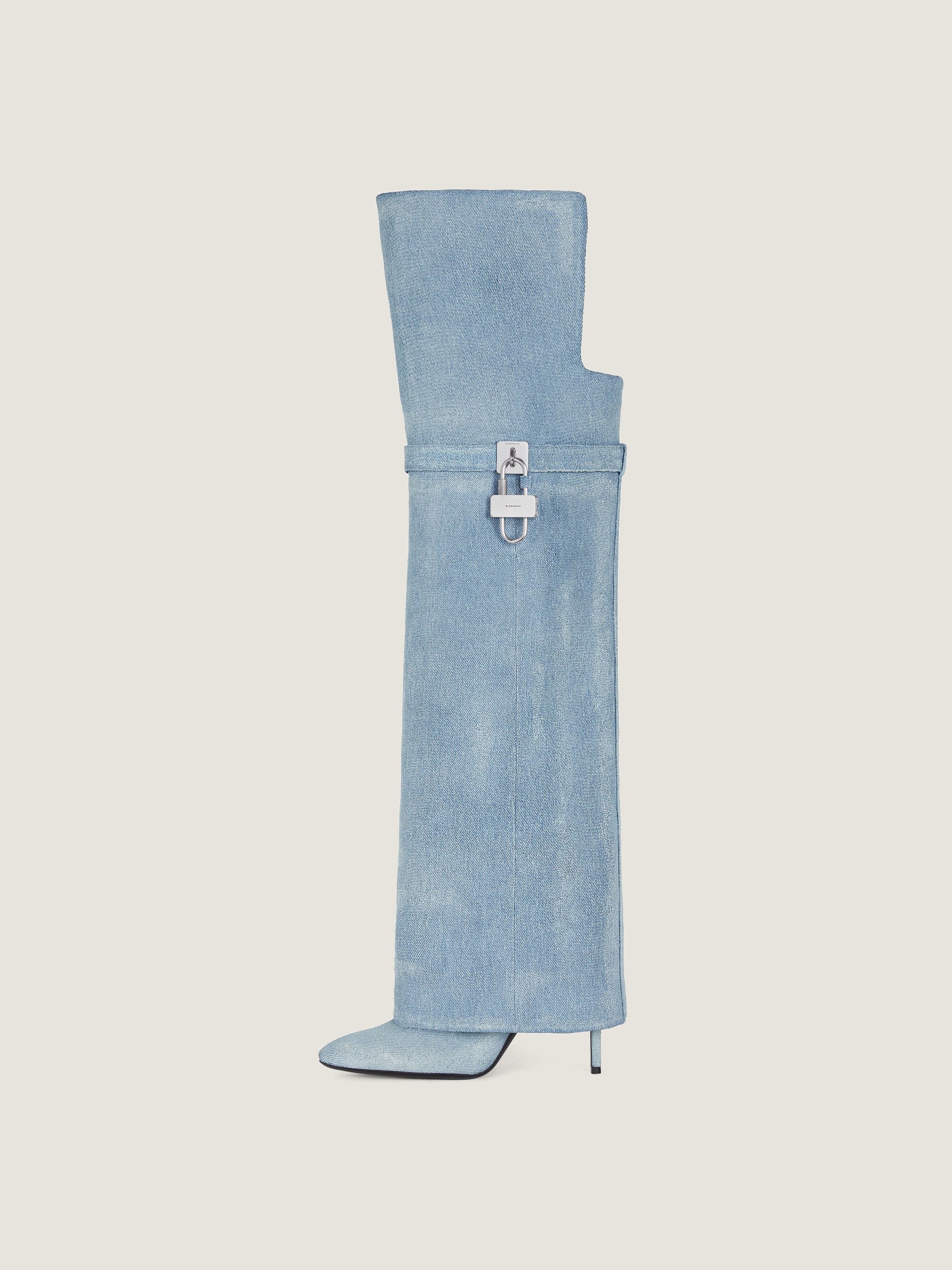 SHARK LOCK STILETTO OTK BOOTS