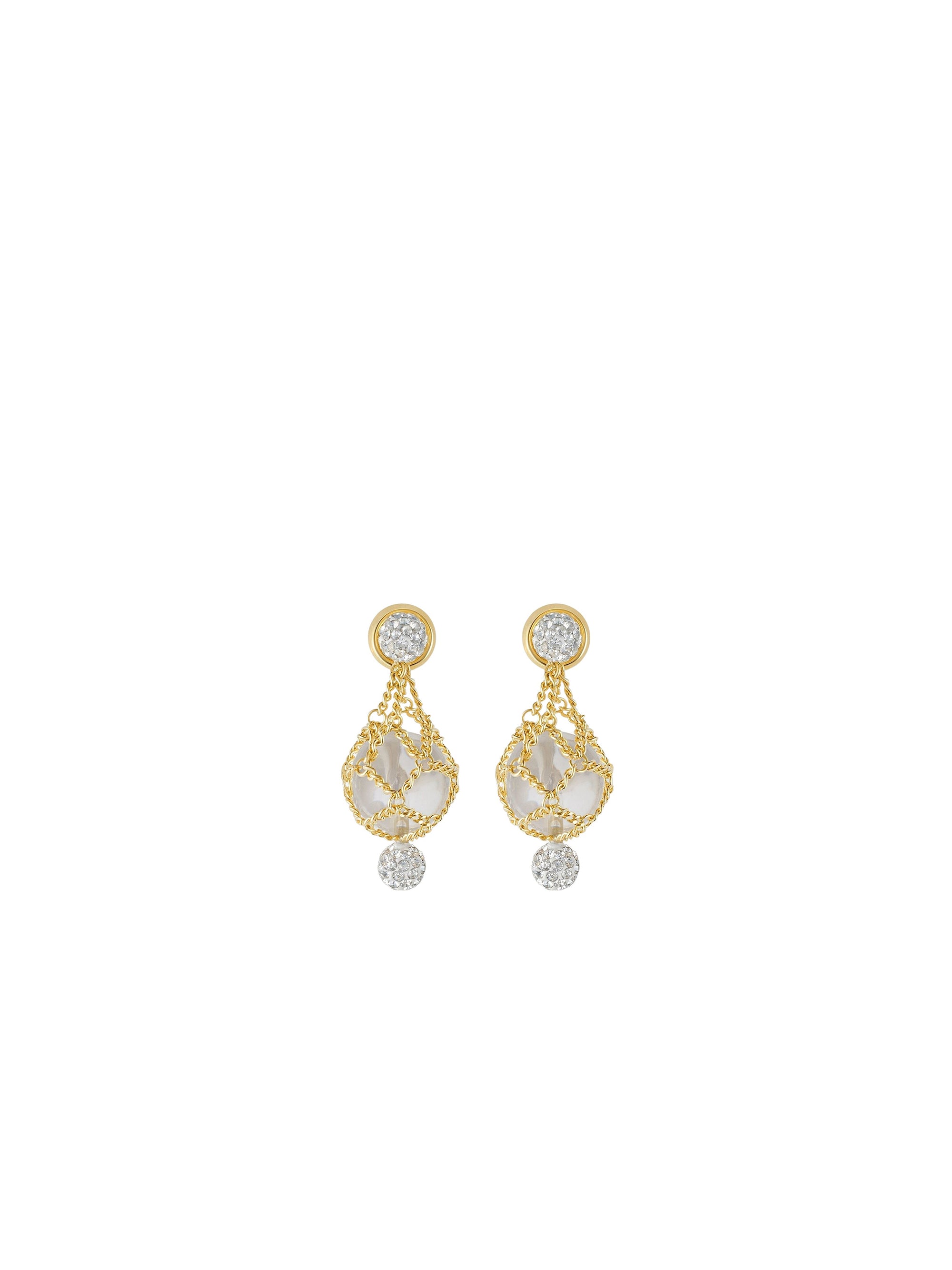 Boucles d'oreilles en laiton avec perles et cristaux - Transparent & Dore