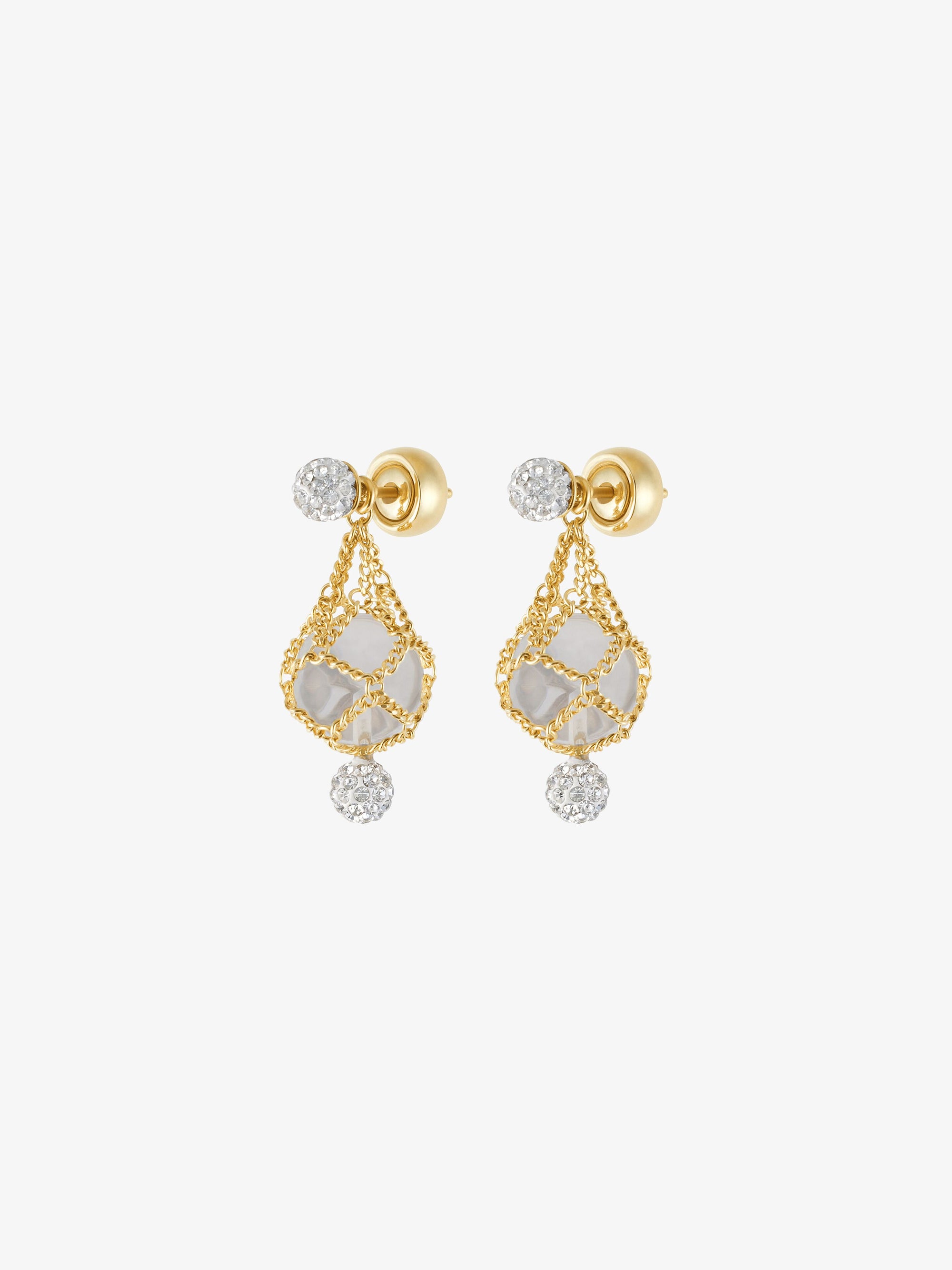 Boucles d'oreilles en laiton avec perles et cristaux - Transparent & Dore